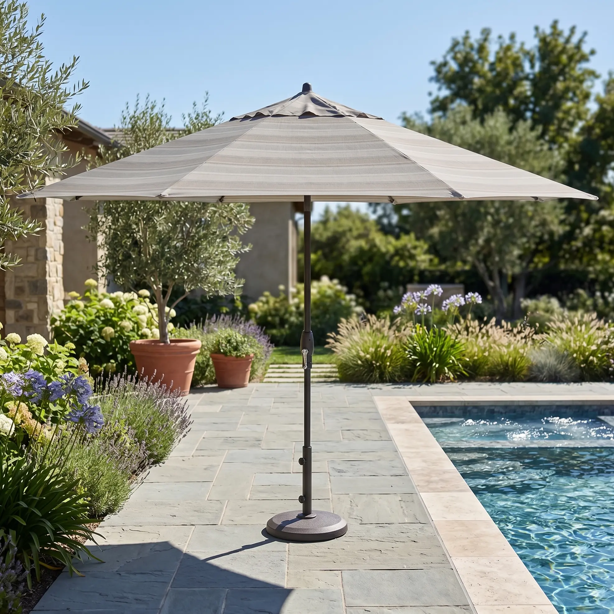11' Designer Auto Tilt Market Umbrella - Trusted Fog