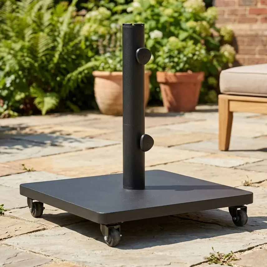 120 lbs. Steel Square Rolling Umbrella Base - Black