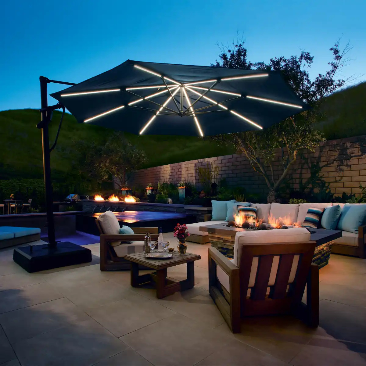 13' Designer Octagon AKZ+ Starlux Cantilever Umbrella - Indigo - Image 6