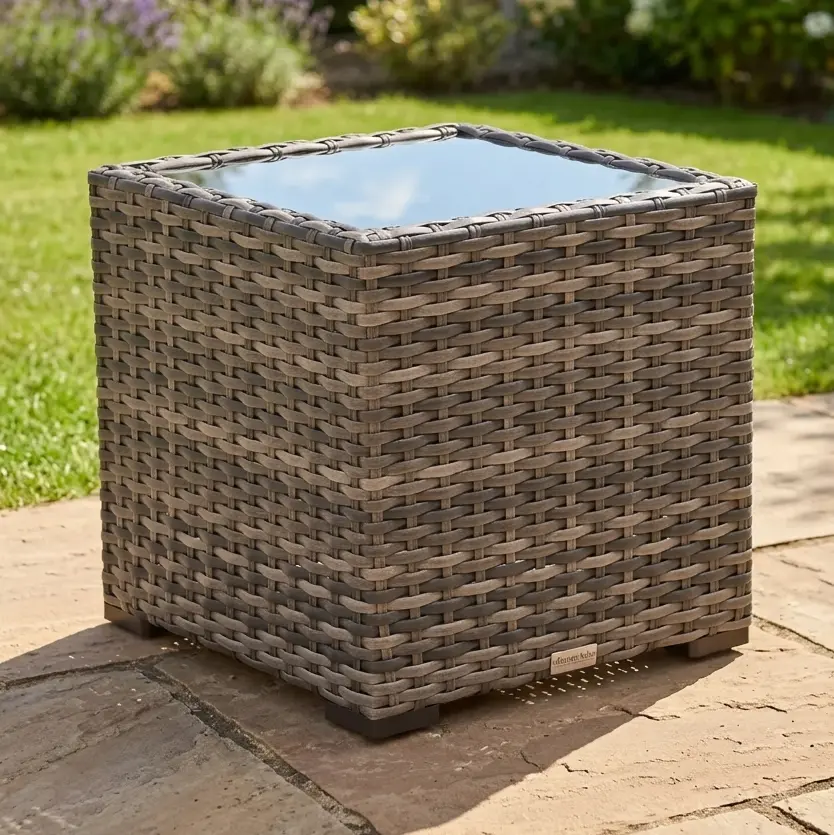 St. Kitts Grey 20" Square Woven End Table W/ Print Glass - Canola Seed