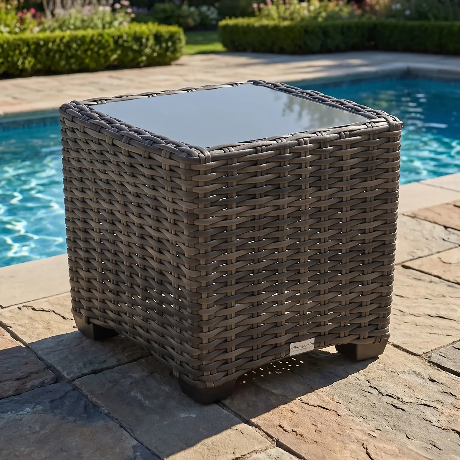 Grey Kampala 23" Square End Table W/ Print Glass - Canola Seed