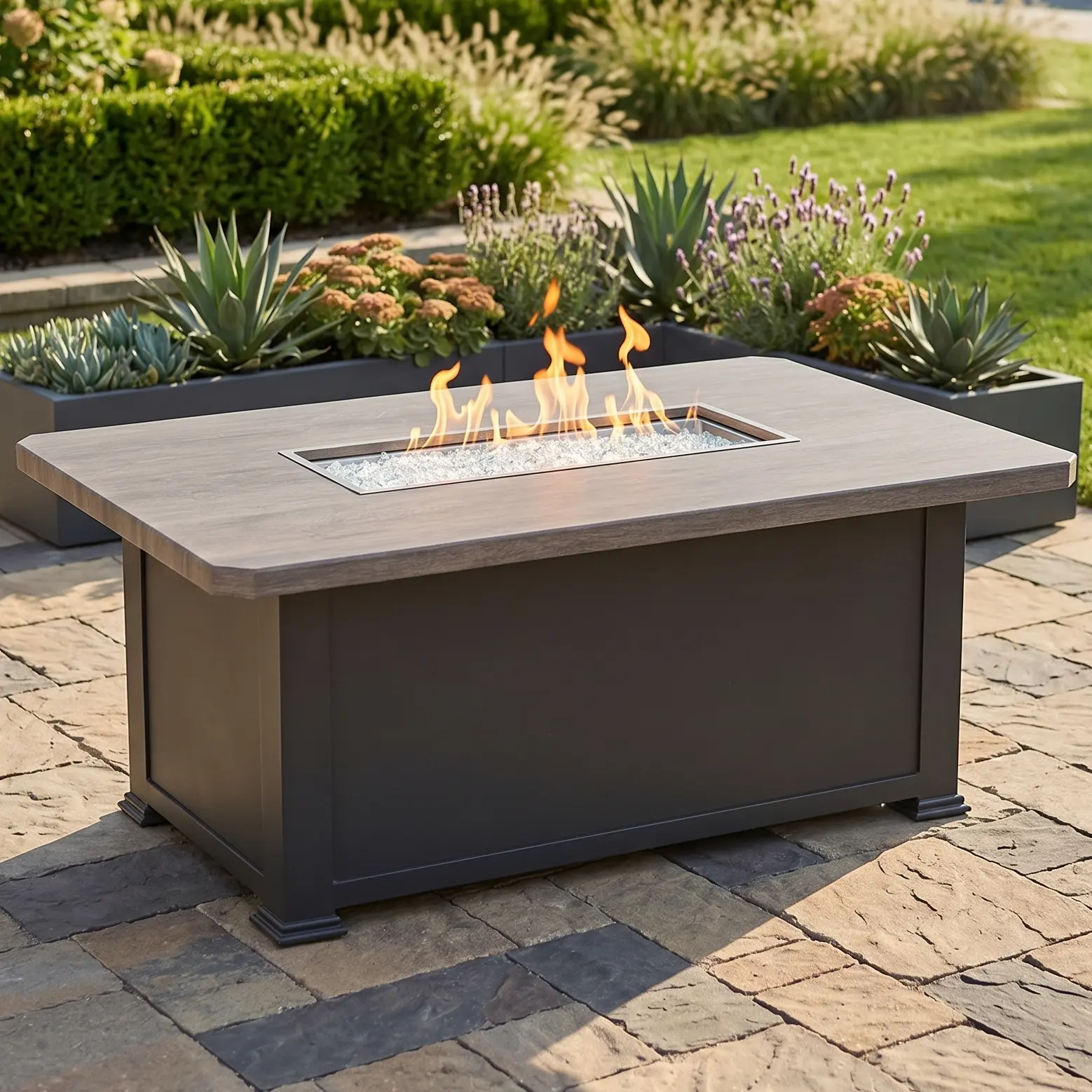 36"x58" Graphite Erie Etch Fire Table W/ Lid