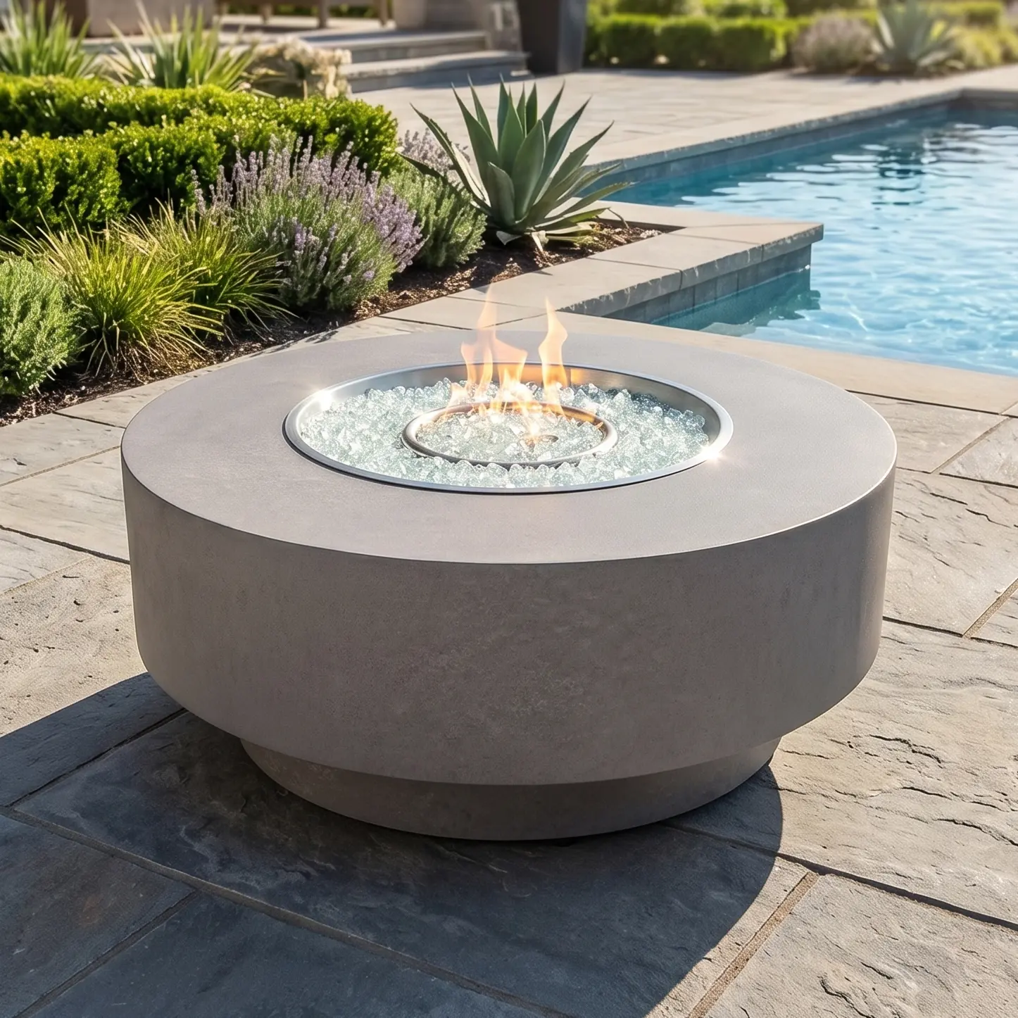 42" Faux Concrete Fire Table W/ Lid