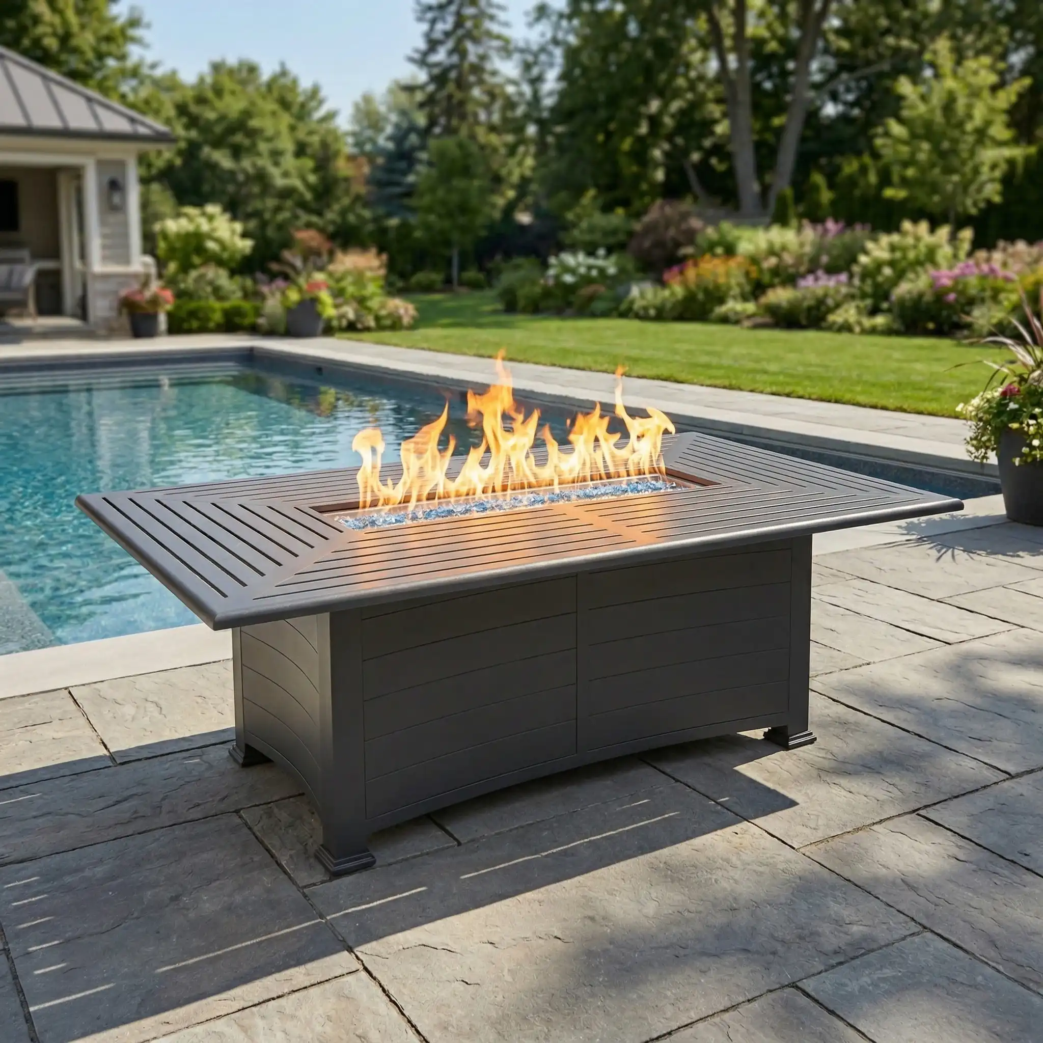 44"x84" Farnham Graphite Fire Dining Table W/ Lid