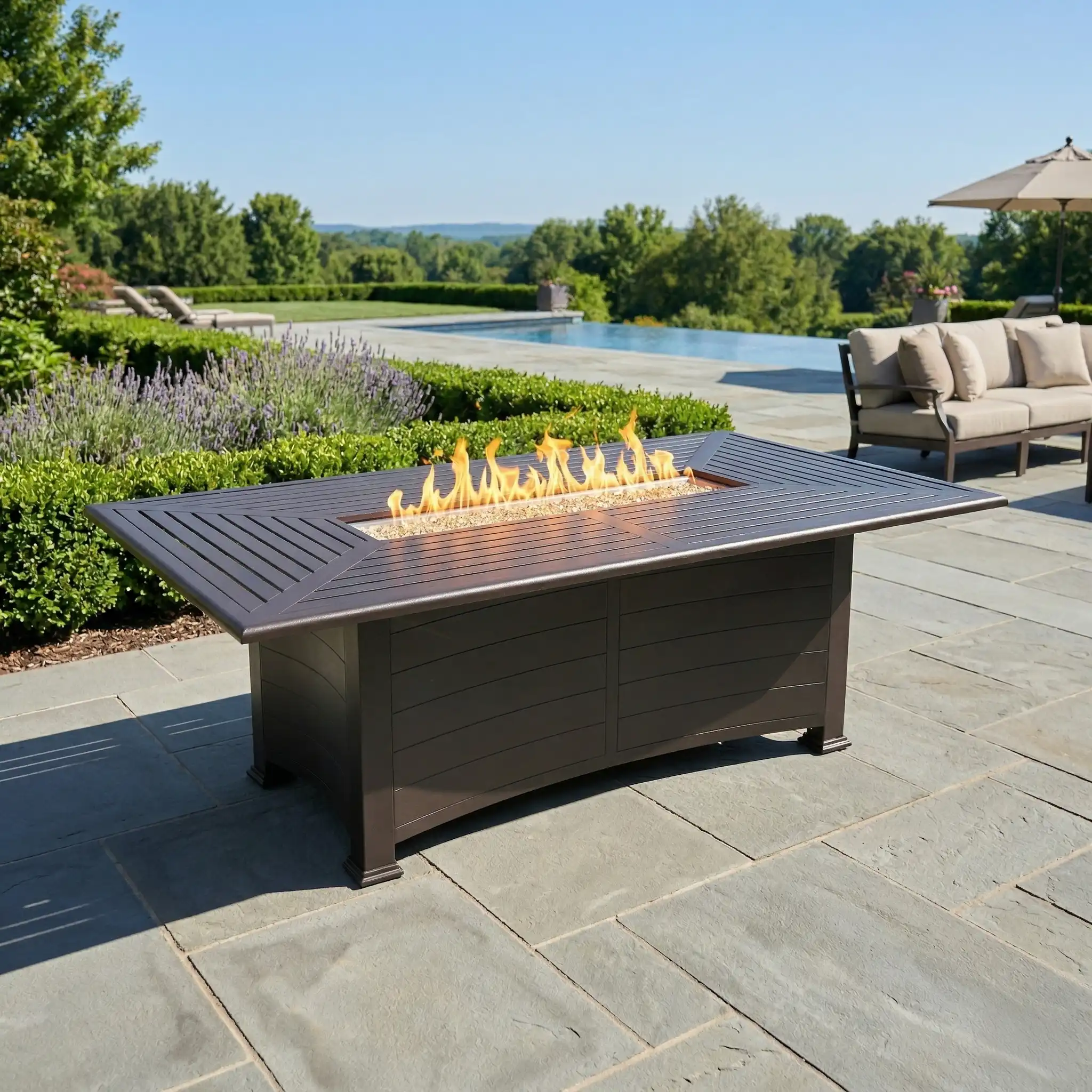 44"x84" Farnham Scoria Fire Dining Table W/ Lid