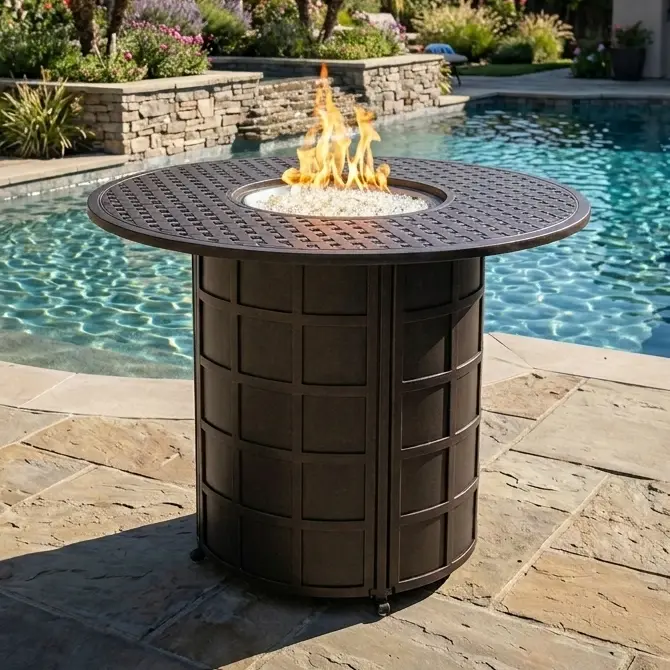 54" Newport Bar Height Fire Table W/ Lid
