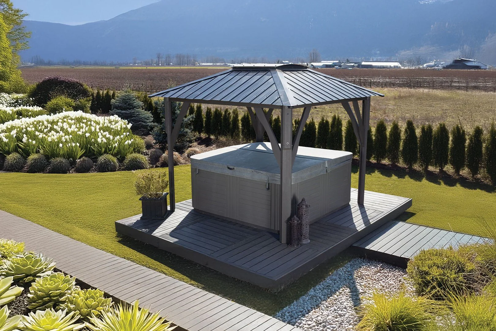 9'x9' Napa Cabana Louvered Gazebo W/ Side Bar & 2 Barstools - Image 12