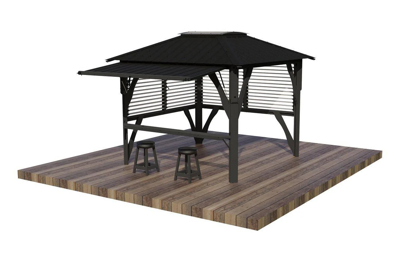 9'x9' Napa Cabana Louvered Gazebo W/ Side Bar & 2 Barstools - Image 13