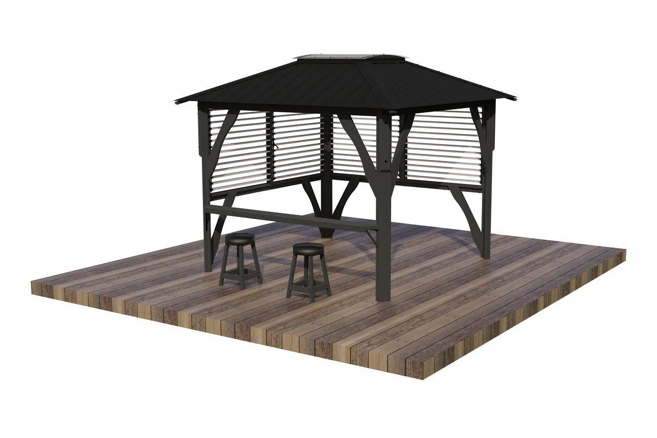 9'x9' Napa Cabana Louvered Gazebo W/ Side Bar & 2 Barstools - Image 14
