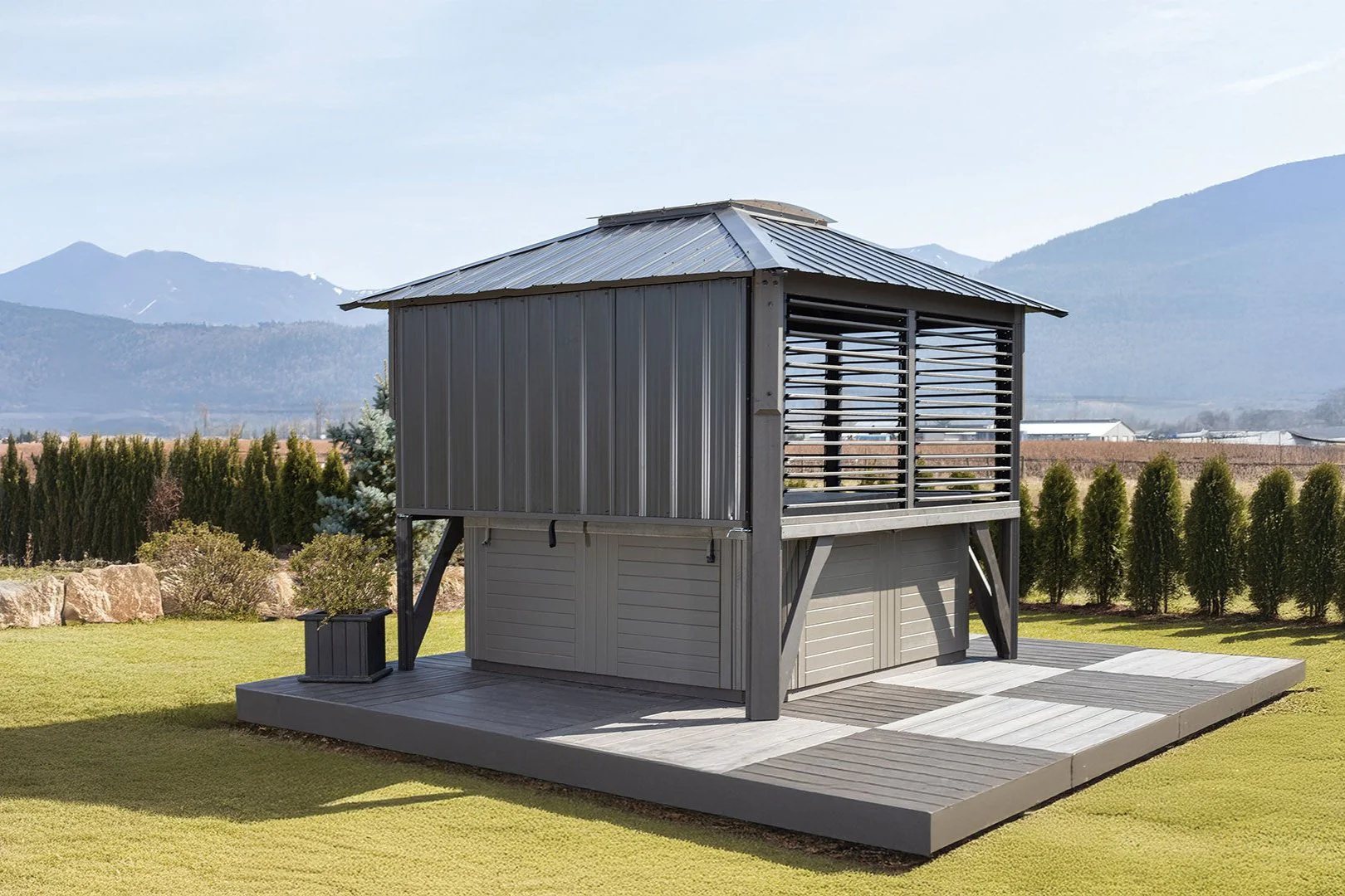9'x9' Napa Cabana Louvered Gazebo W/ Side Bar & 2 Barstools - Image 4