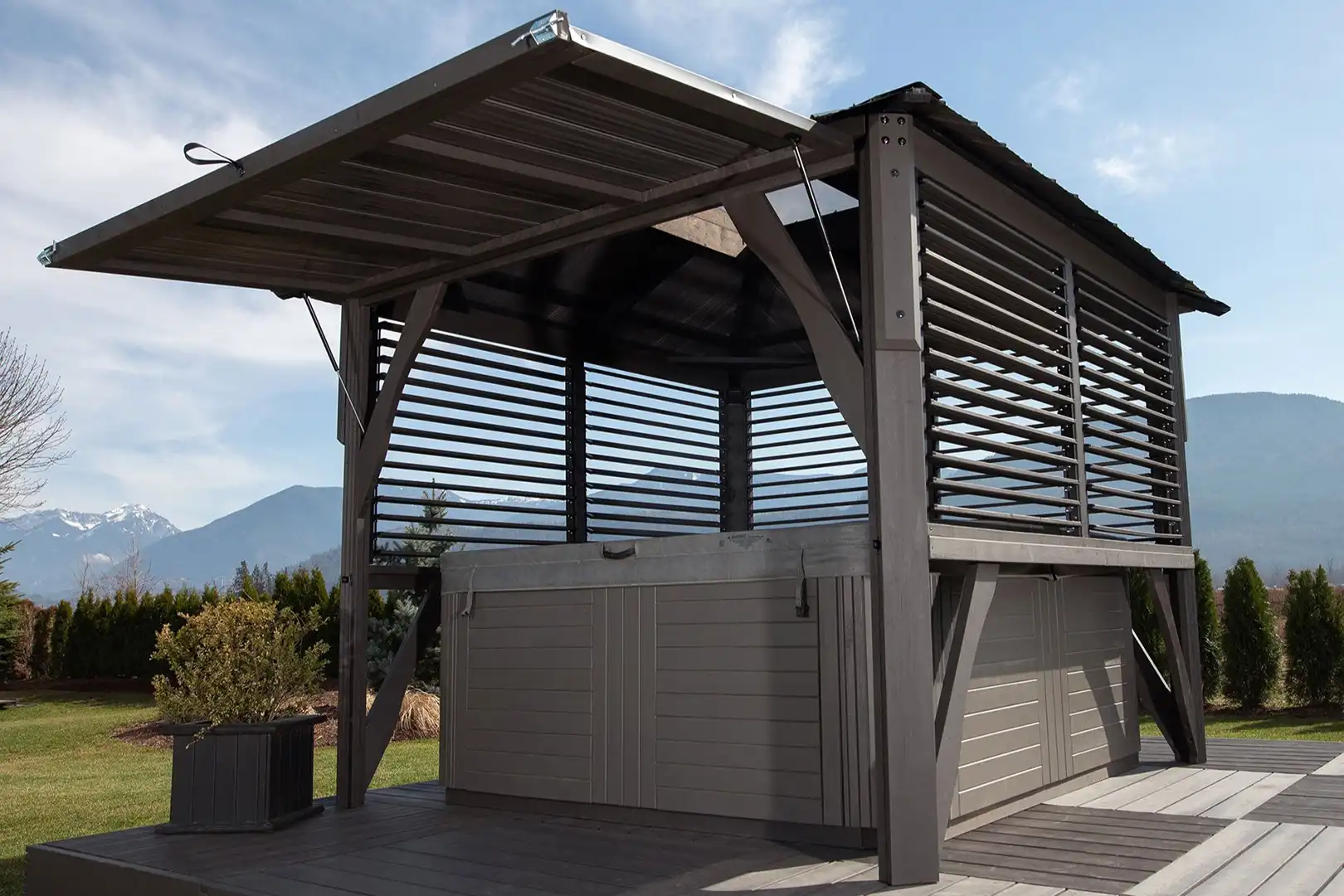 9'x9' Napa Cabana Louvered Gazebo W/ Side Bar & 2 Barstools - Image 6