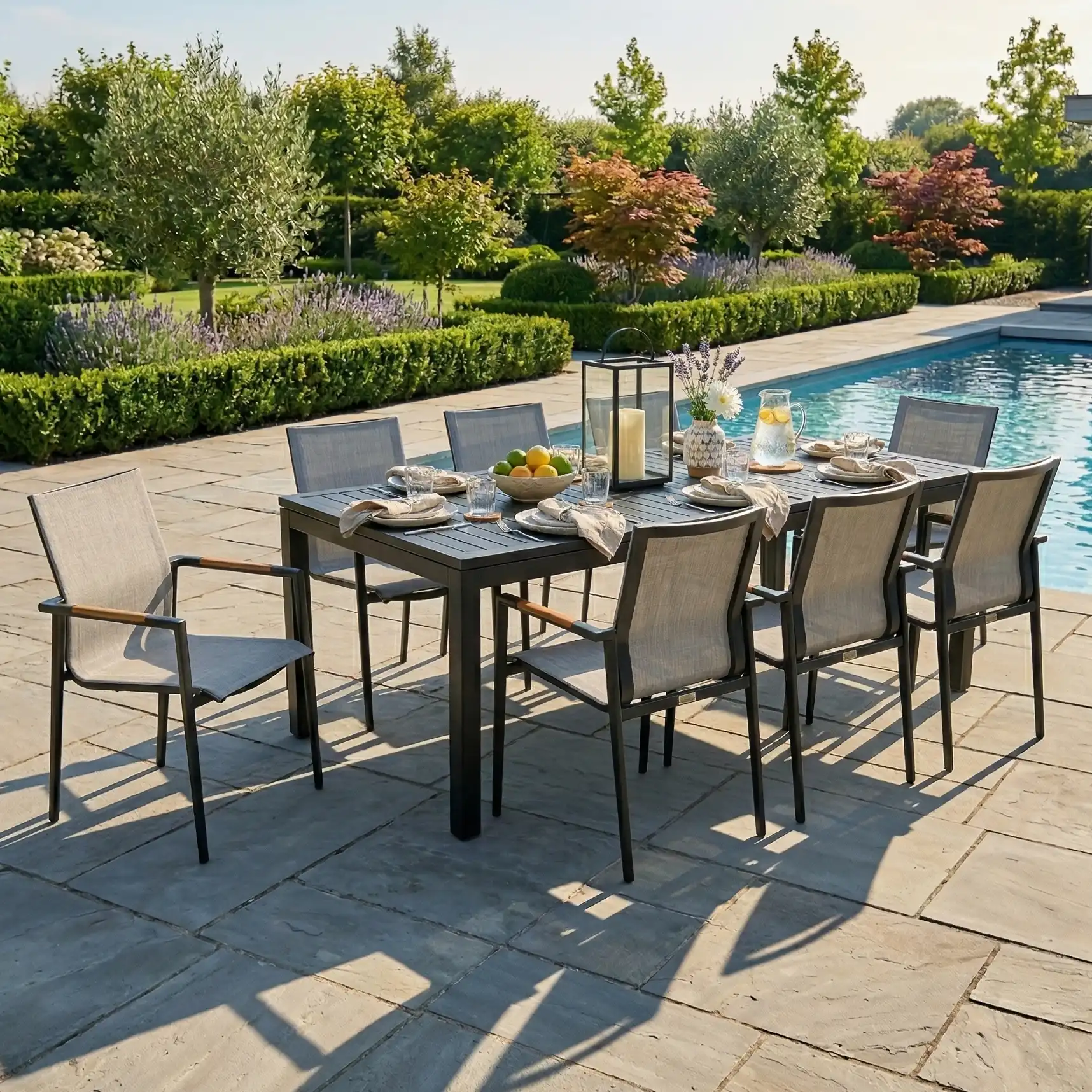 Capri 9 Piece Grey Sling Dining Group W/ Extension Table