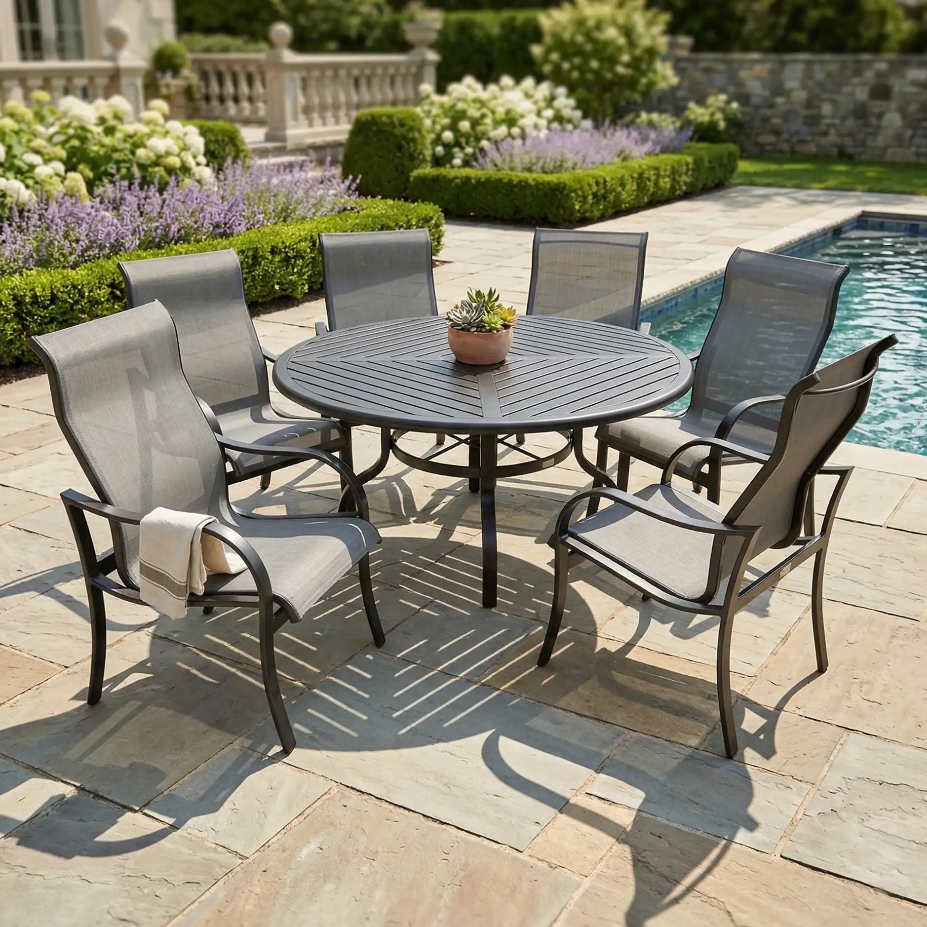 Coastline 7 Piece Black Round Dining Group