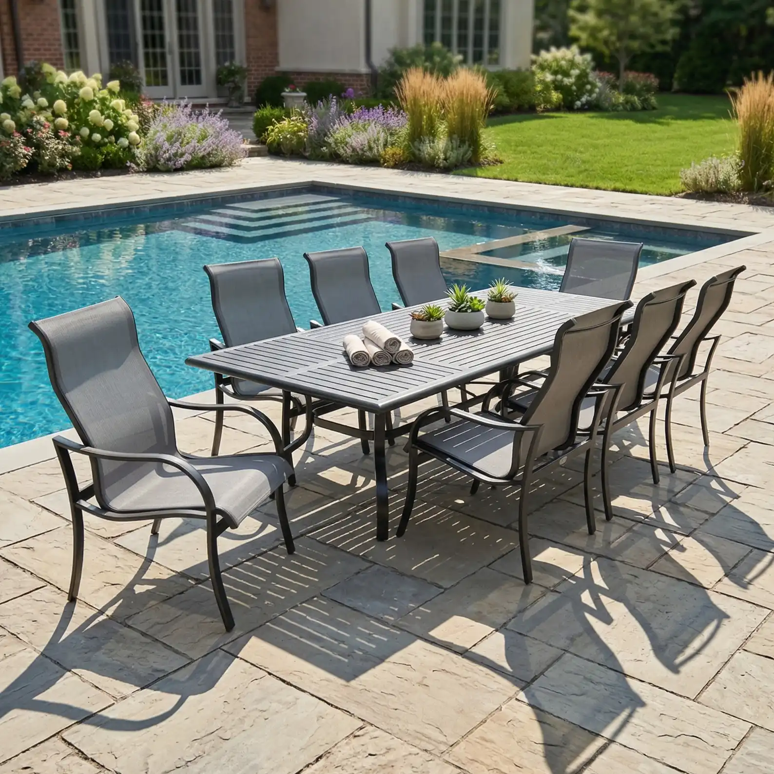 Coastline 9 Piece Black Dining Group W/ 44"x112" Rect. Table