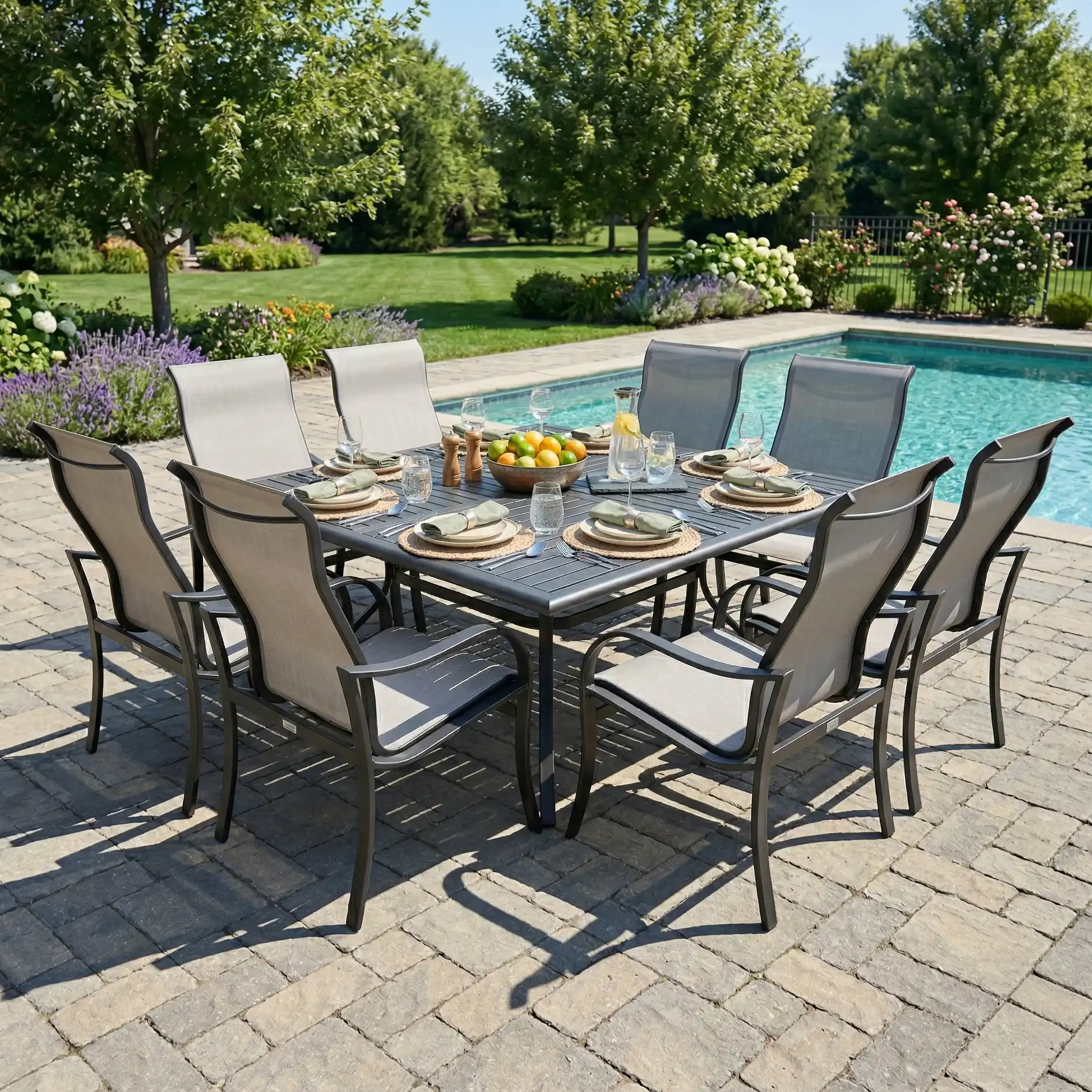 Coastline 9 Piece Graphite Square Dining Group