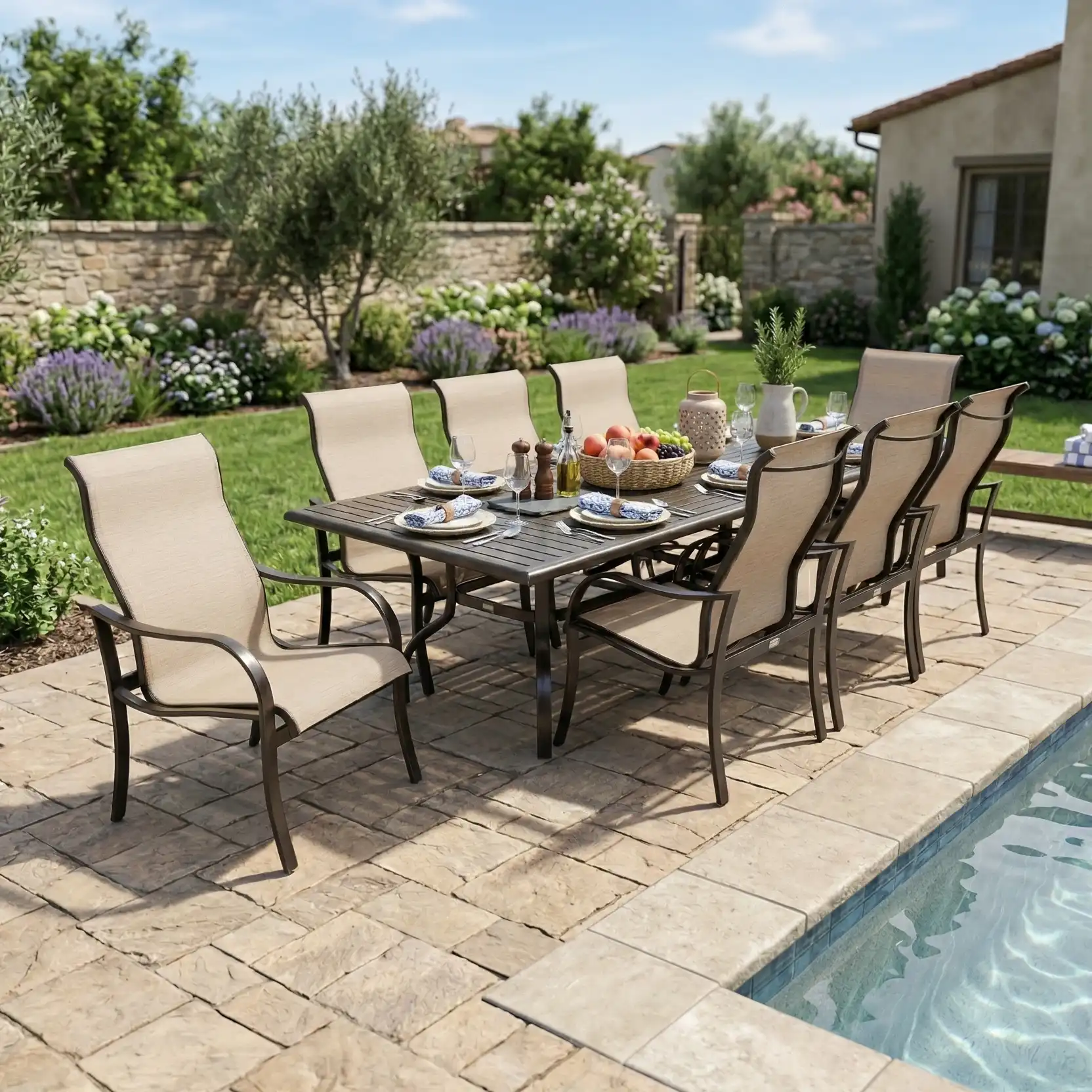 Coastline 9 Piece Scoria Dining Group W/ 44"x112" Rect. Table