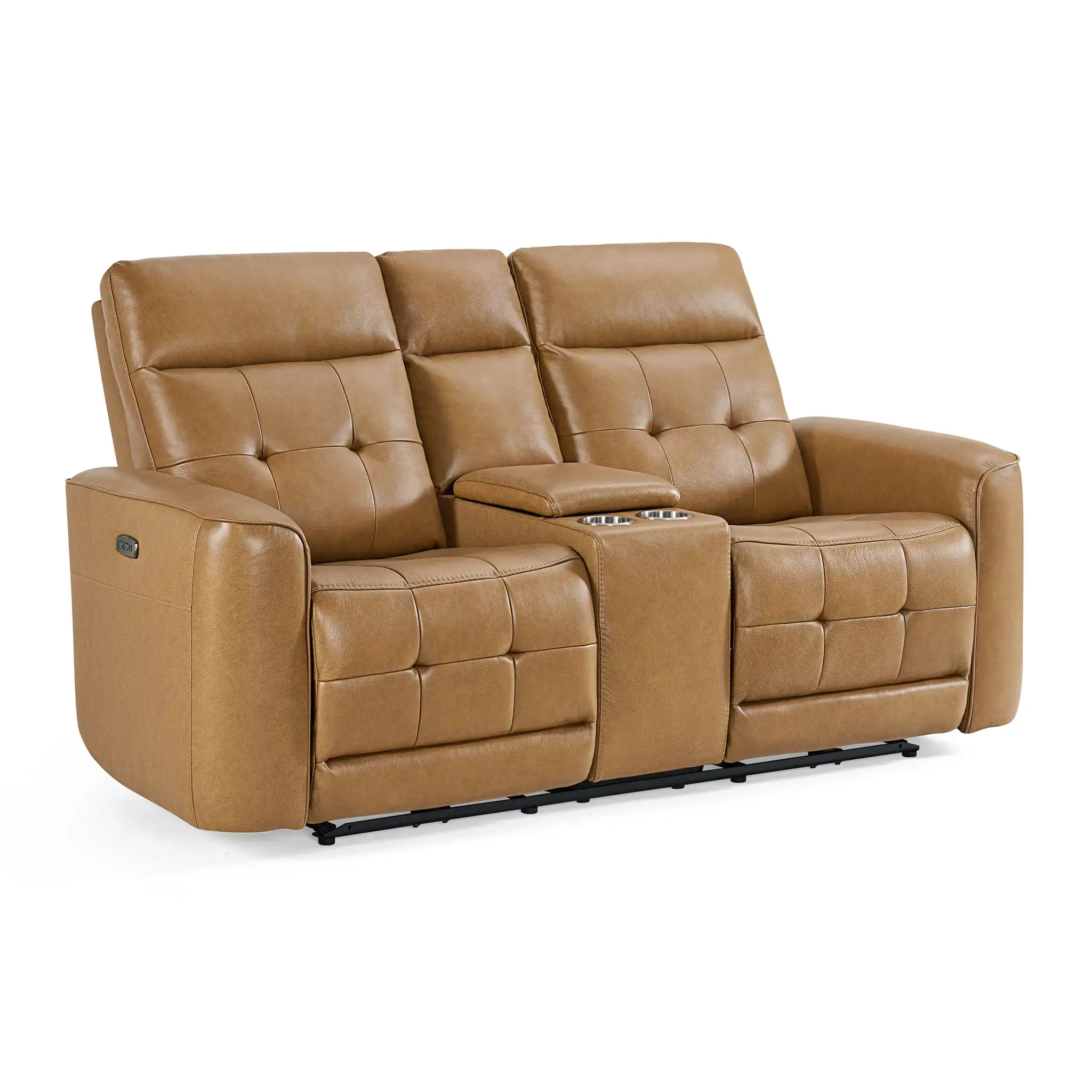 Cole Brown Dual Power Leather Loveseat - Image 2