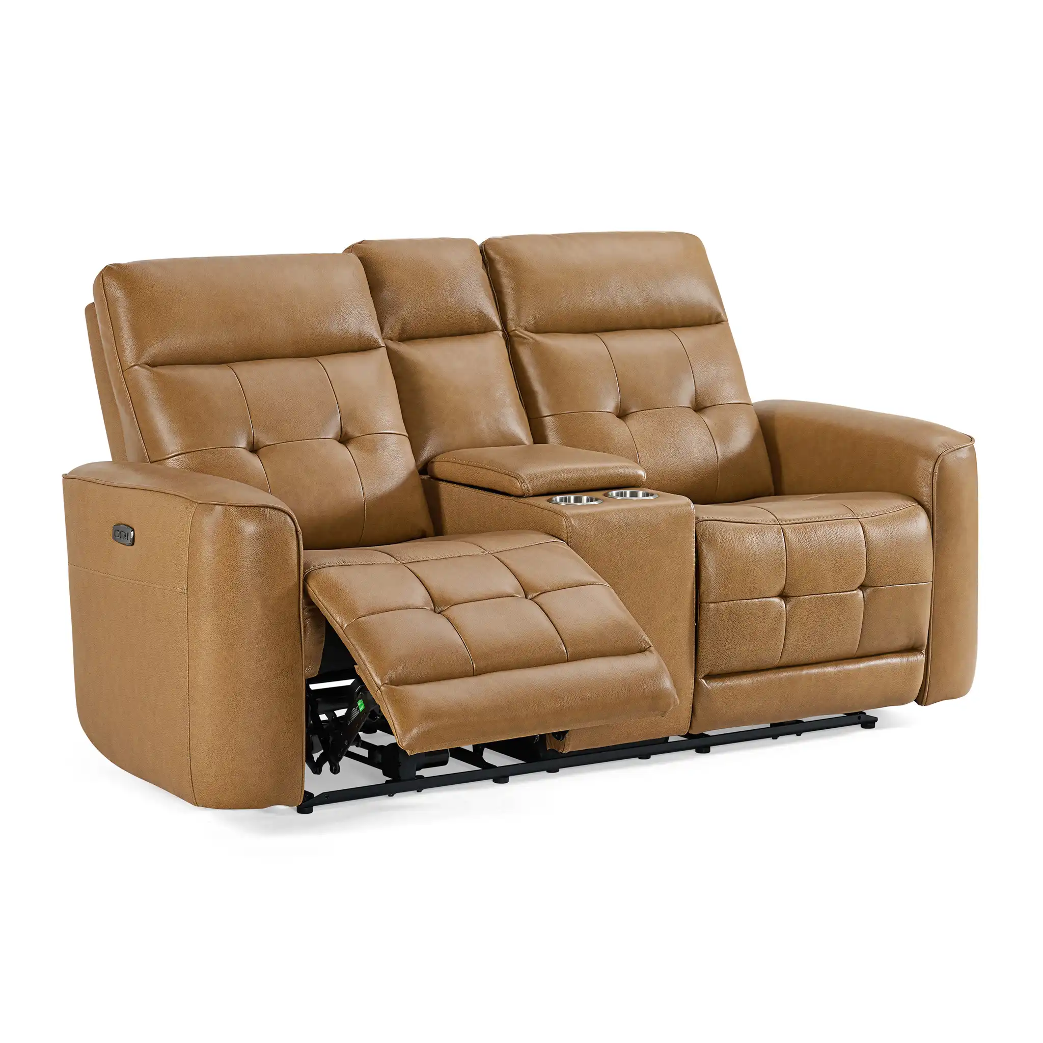 Cole Brown Dual Power Leather Loveseat - Image 3