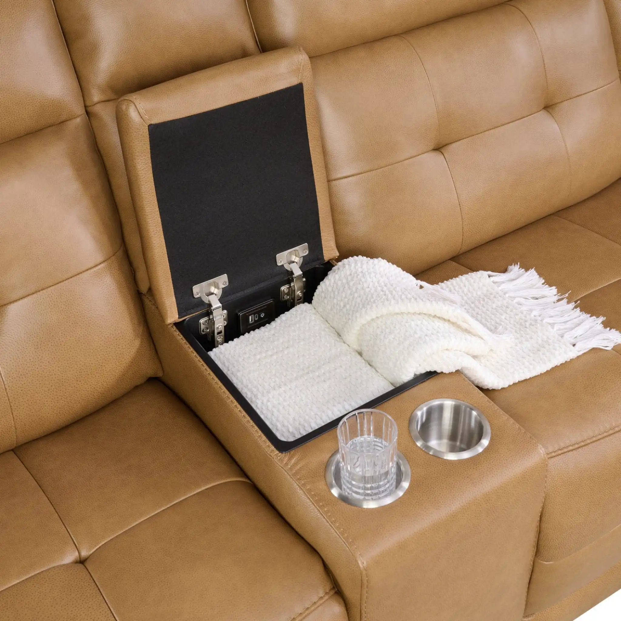 Cole Brown Dual Power Leather Loveseat - Image 4