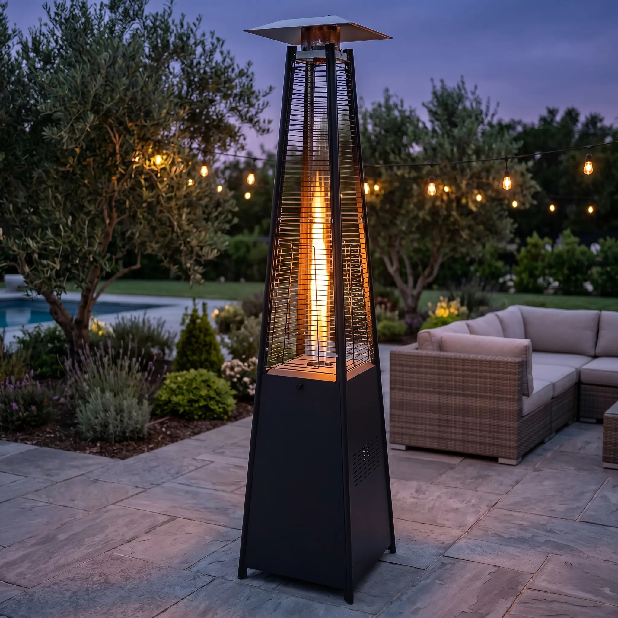 Commercial Glass Tube 42K BTU Patio Heater - Matte Black