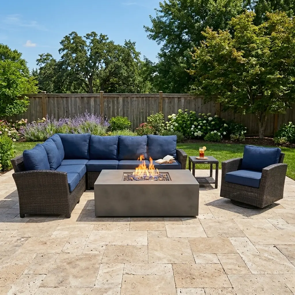 Ellis 7 Piece Sectional Firepit Chat Group - Indigo Acrylic