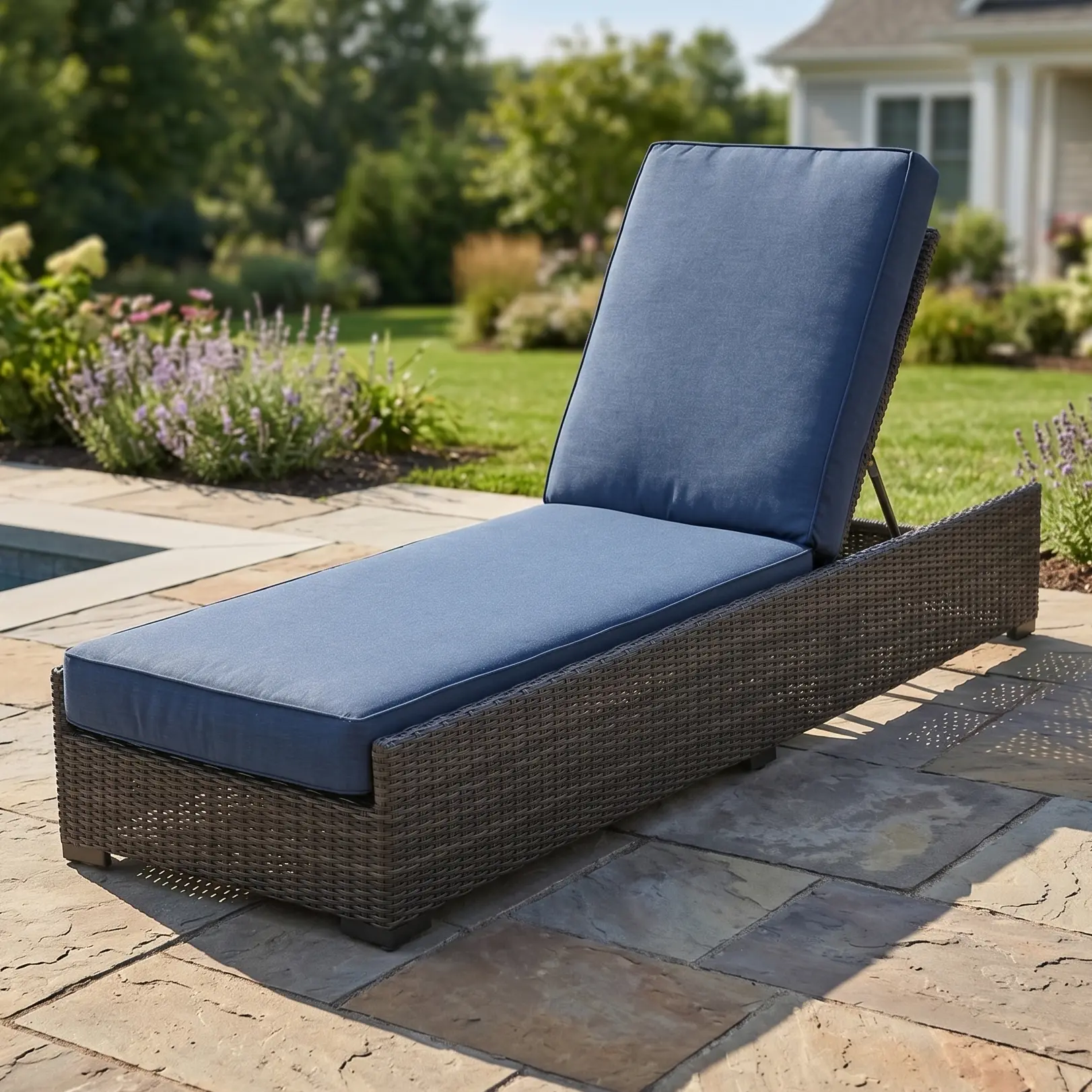 Ellis Silver Oak Woven Chaise Lounge - Indigo Acrylic