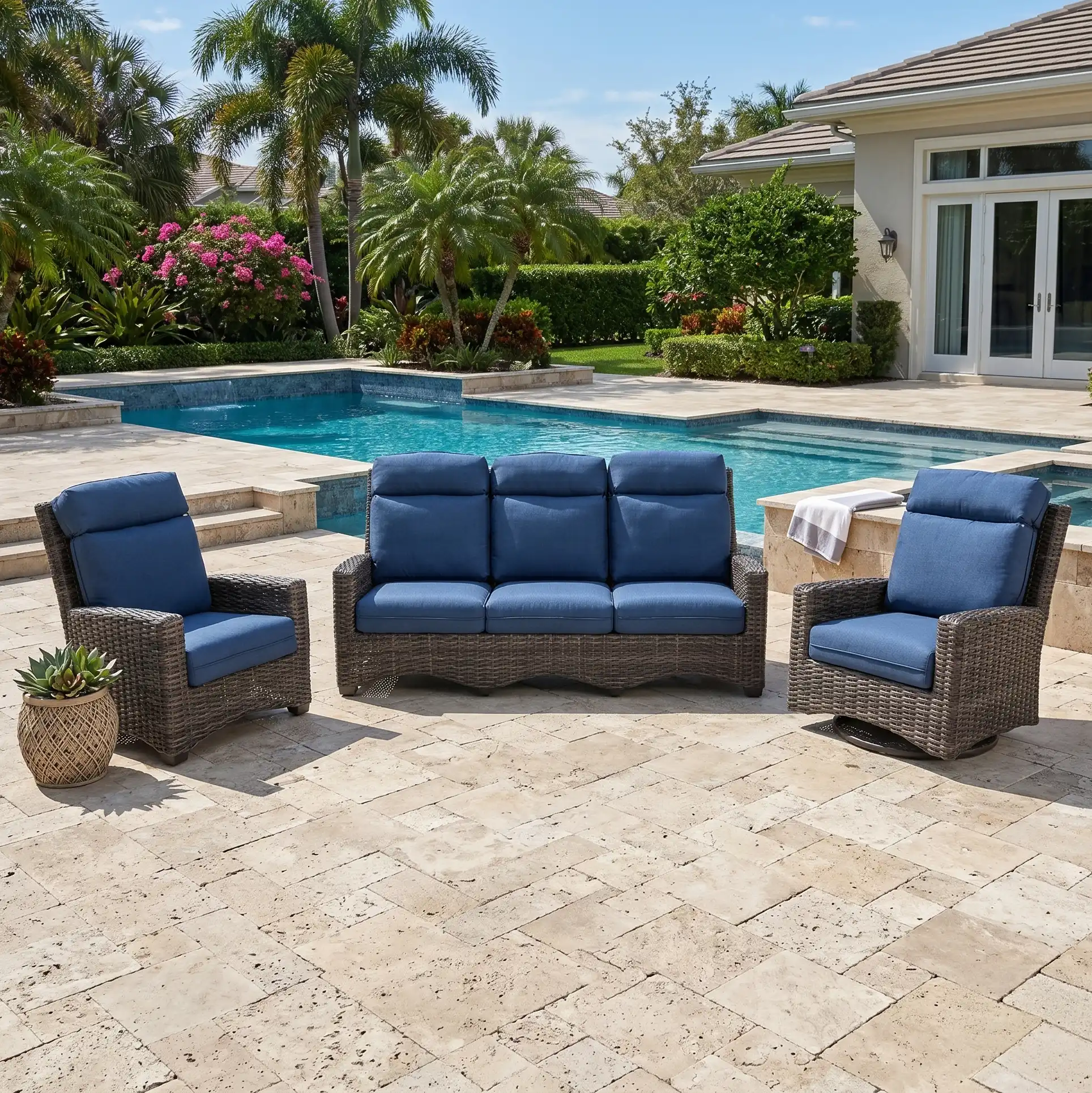 Grey Kampala 3 Piece Sofa Group - Lifeguard Lapis Indigo