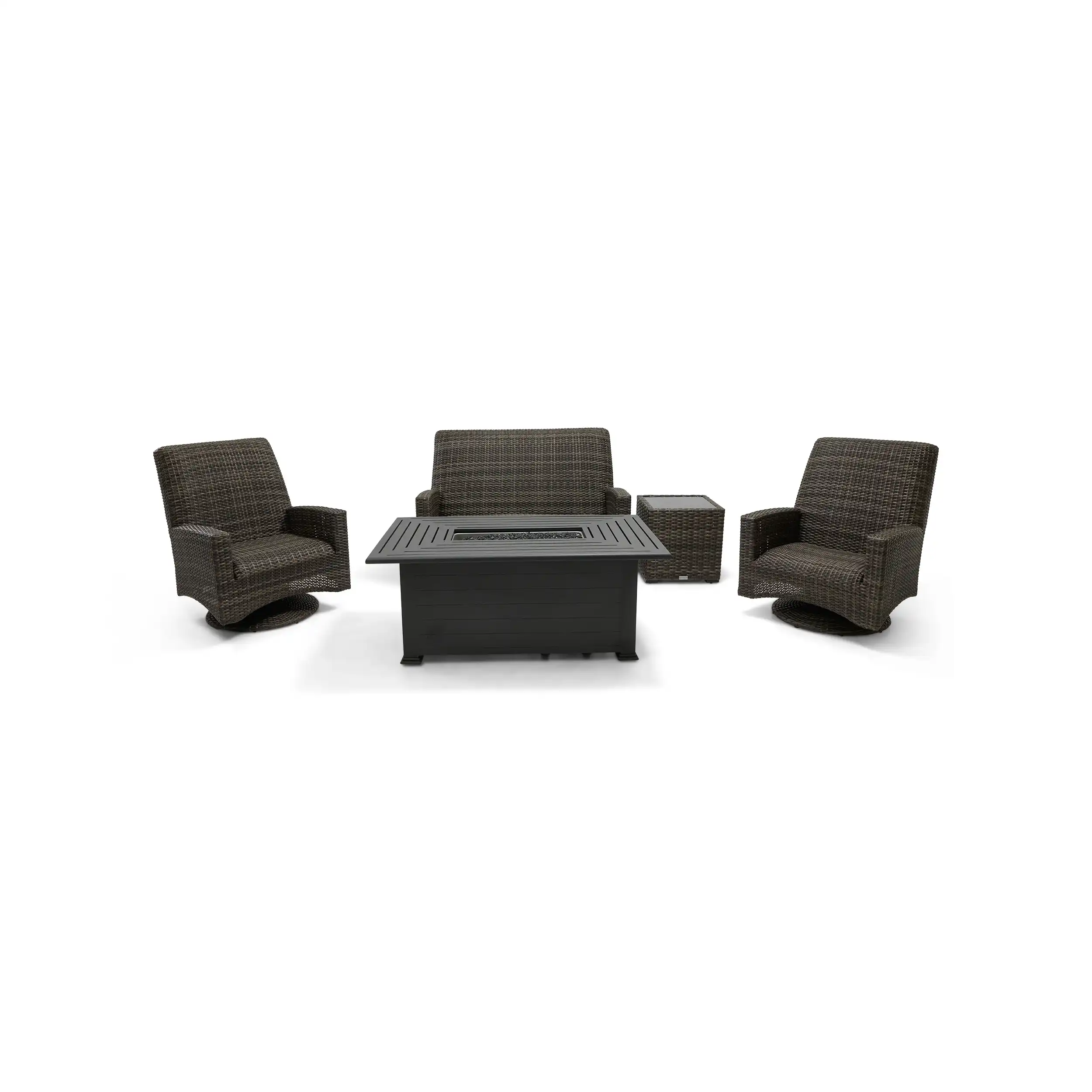 Grey Kampala 5 Piece QDF Loveseat Firepit Chat Group - Image 2