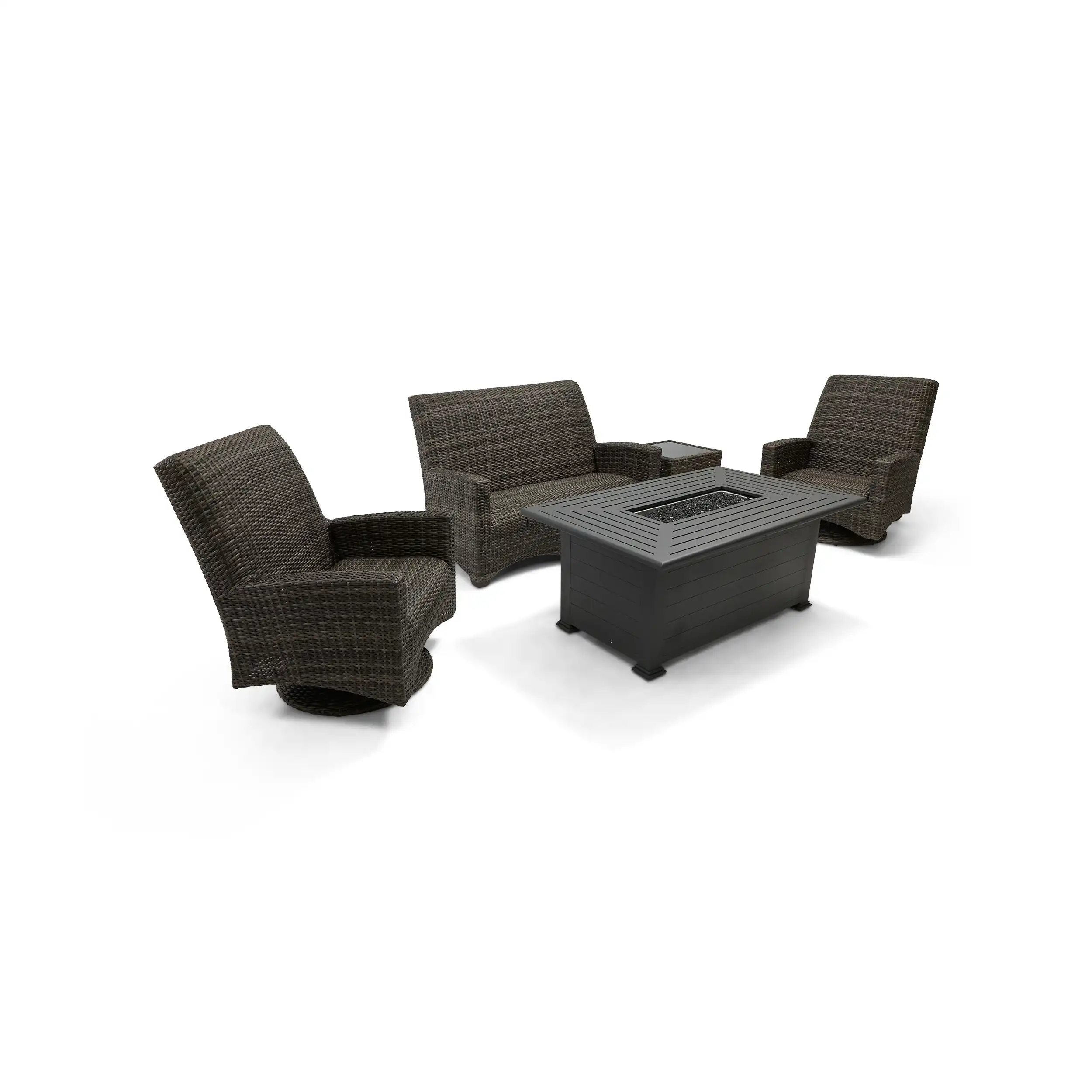 Grey Kampala 5 Piece QDF Loveseat Firepit Chat Group - Image 3