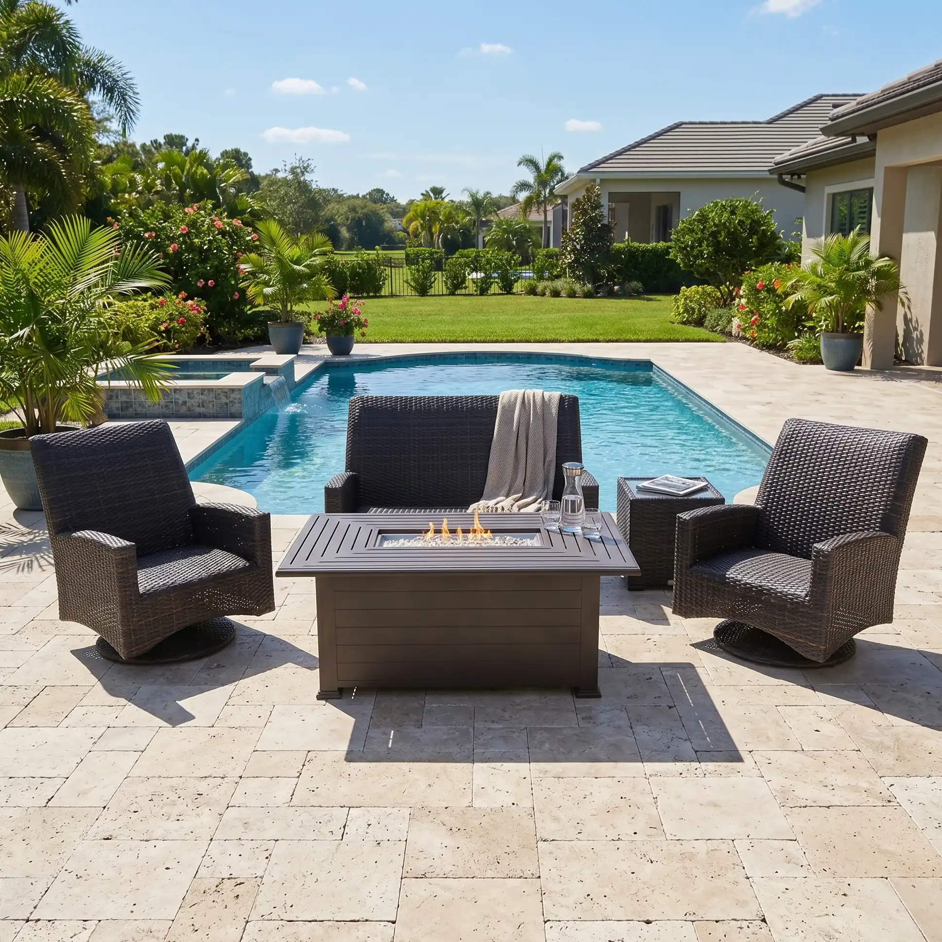 Kampala 5 Piece QDF Loveseat Firepit Chat Group