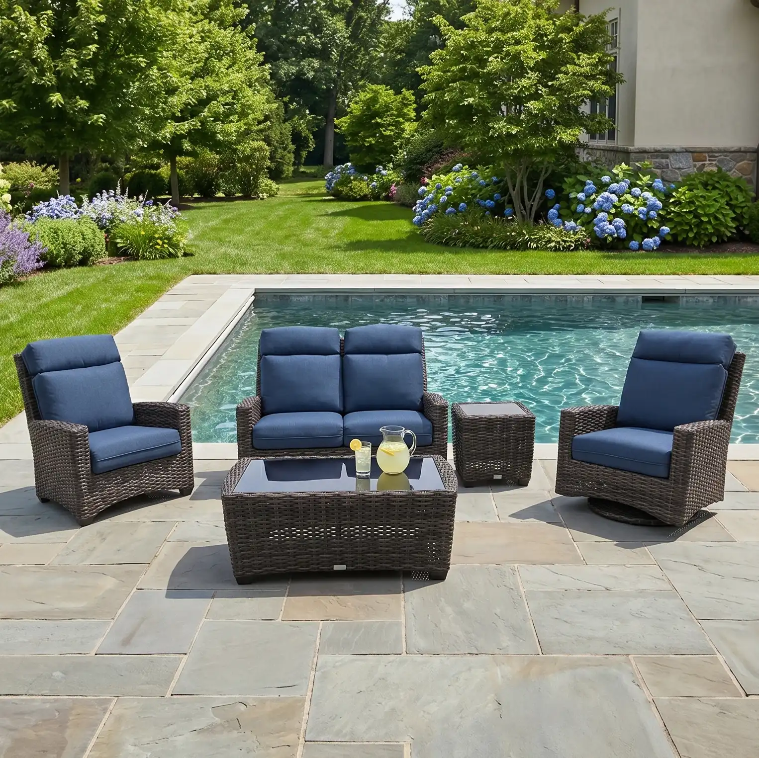 Grey Kampala 5 Piece Loveseat Chat Group - Lifeguard Lapis Indigo
