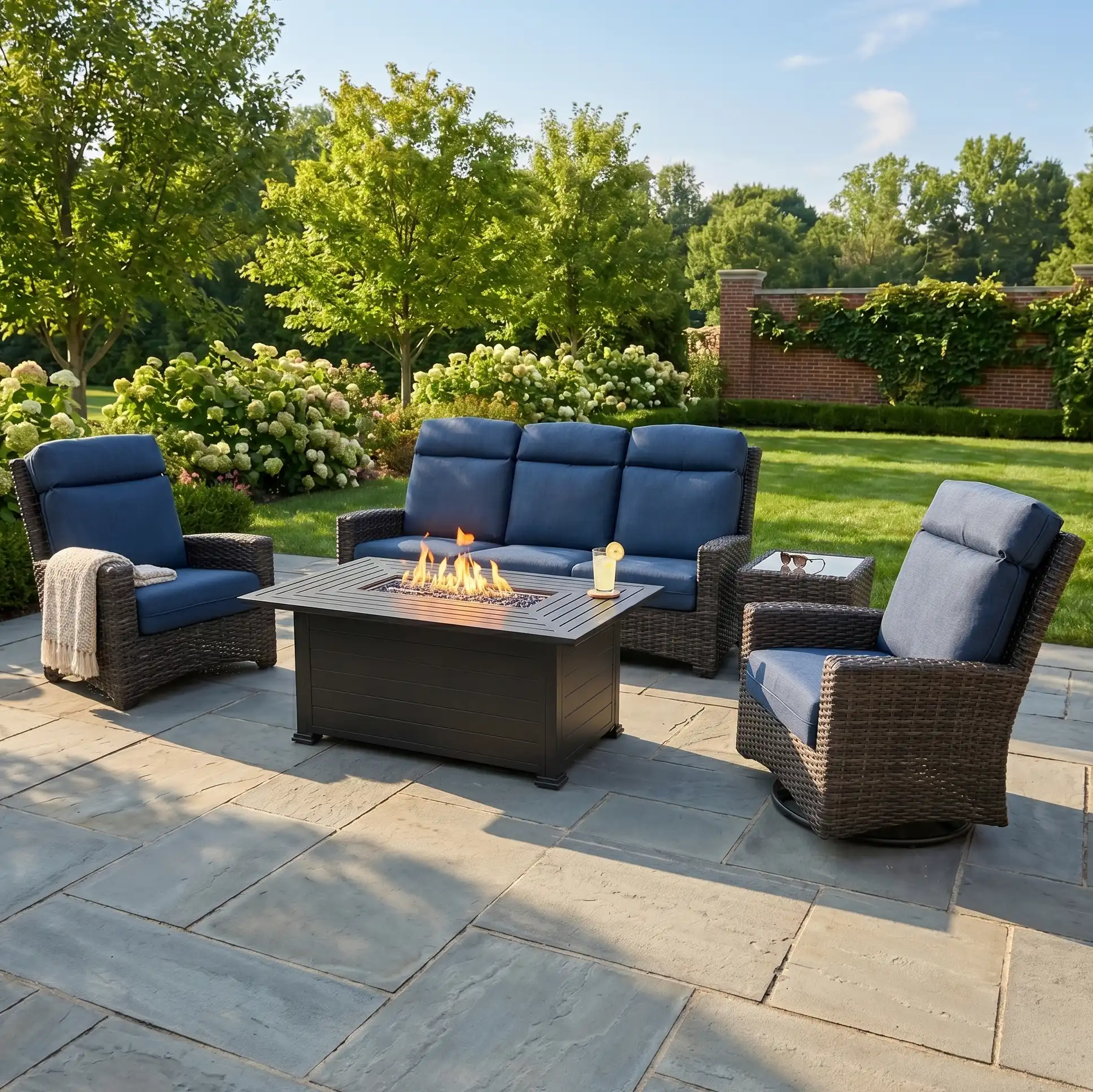Grey Kampala 5 Piece Sofa Firepit Chat Group - Lifeguard Lapis Indigo