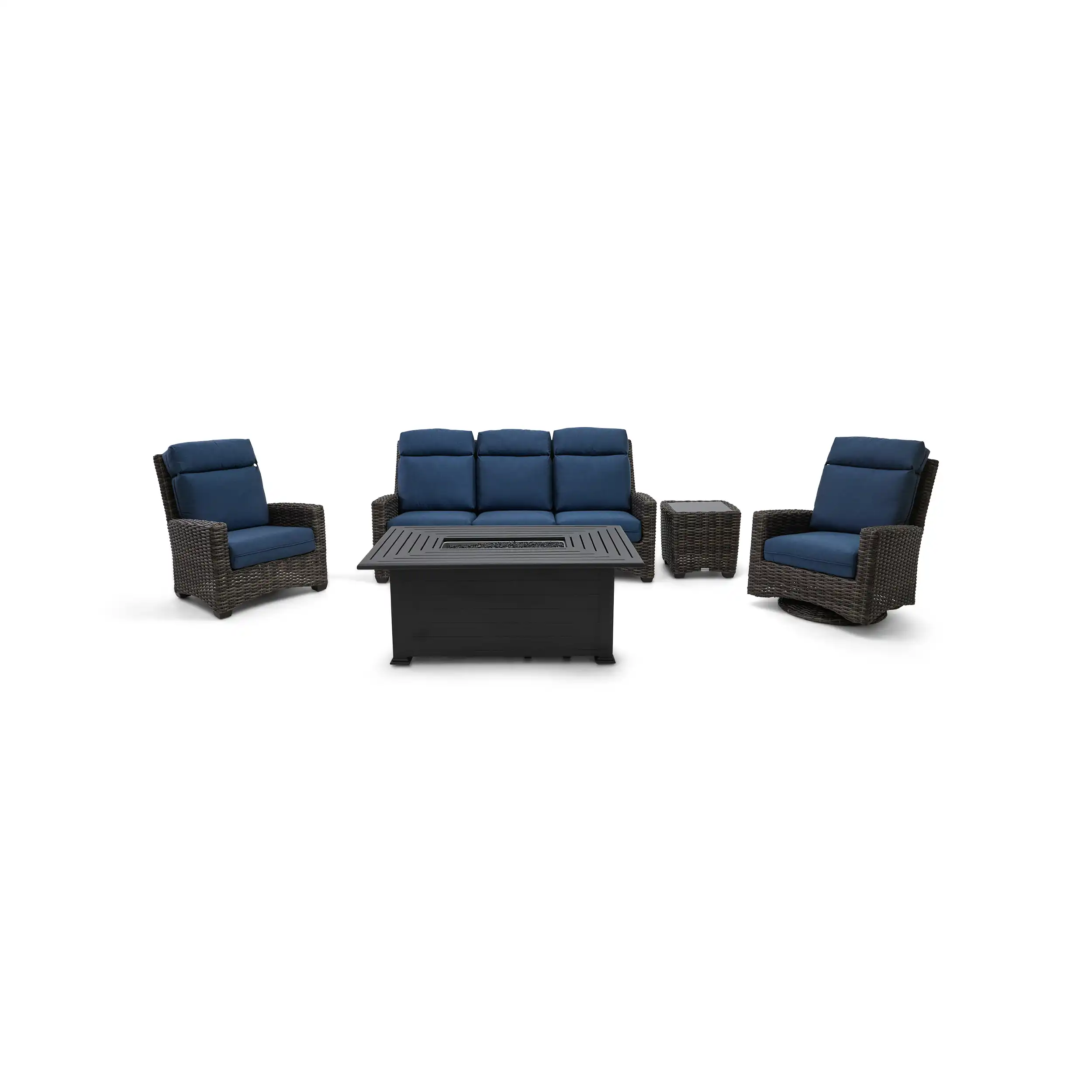 Grey Kampala 5 Piece Sofa Firepit Chat Group - Lifeguard Lapis Indigo - Image 3