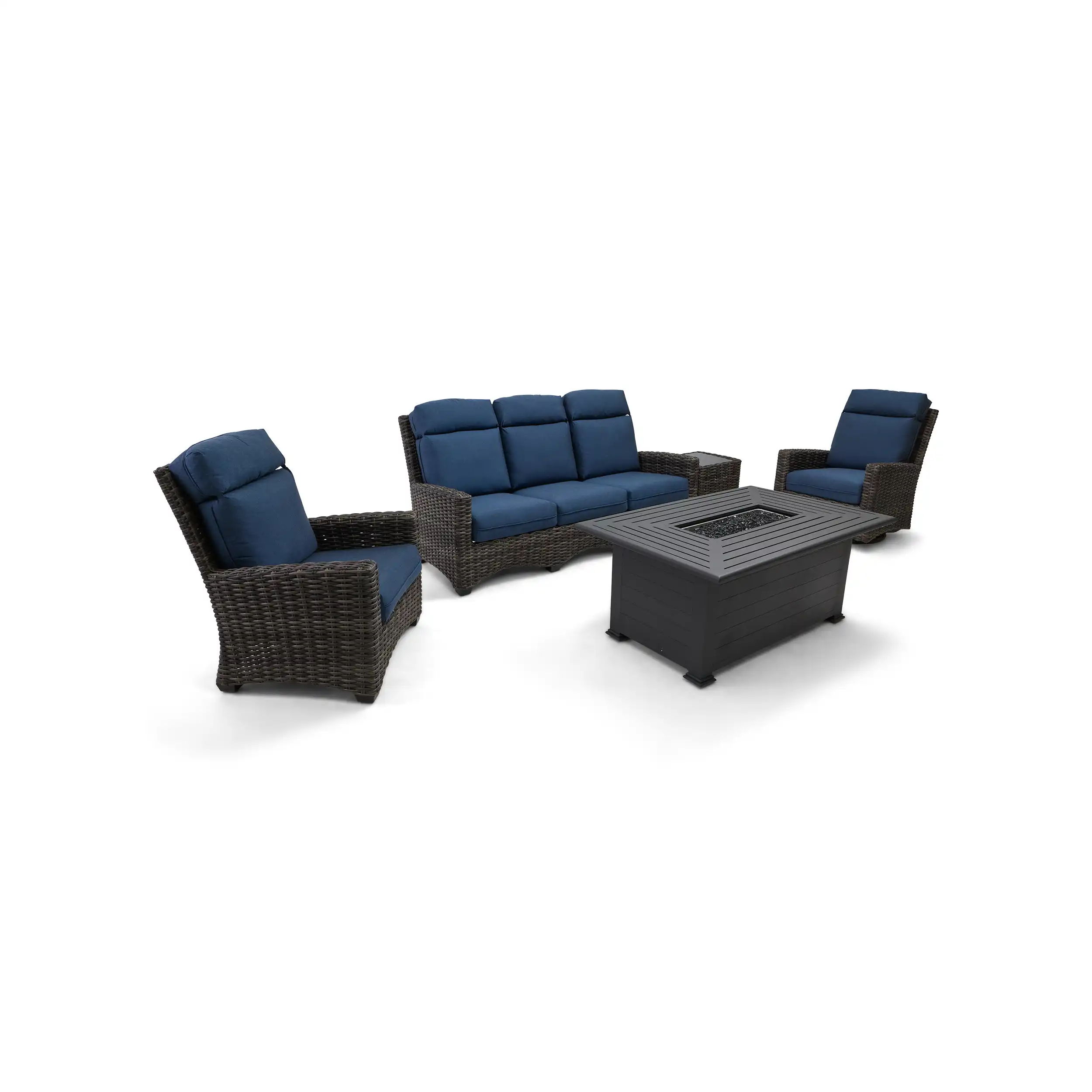 Grey Kampala 5 Piece Sofa Firepit Chat Group - Lifeguard Lapis Indigo - Image 4