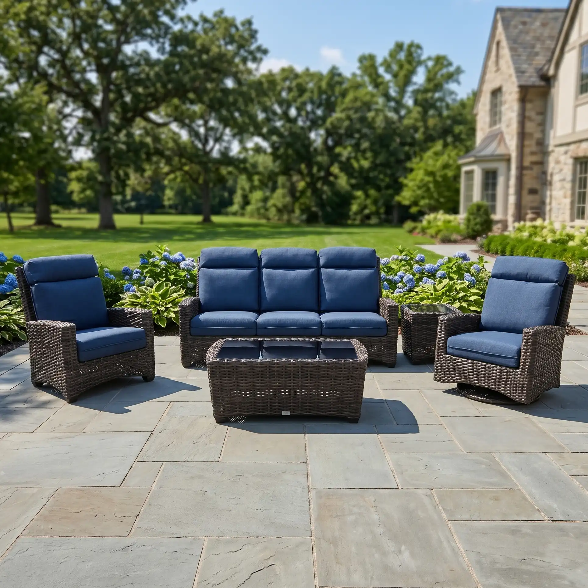 Grey Kampala 5 Piece Sofa Chat Group - Lifeguard Lapis Indigo