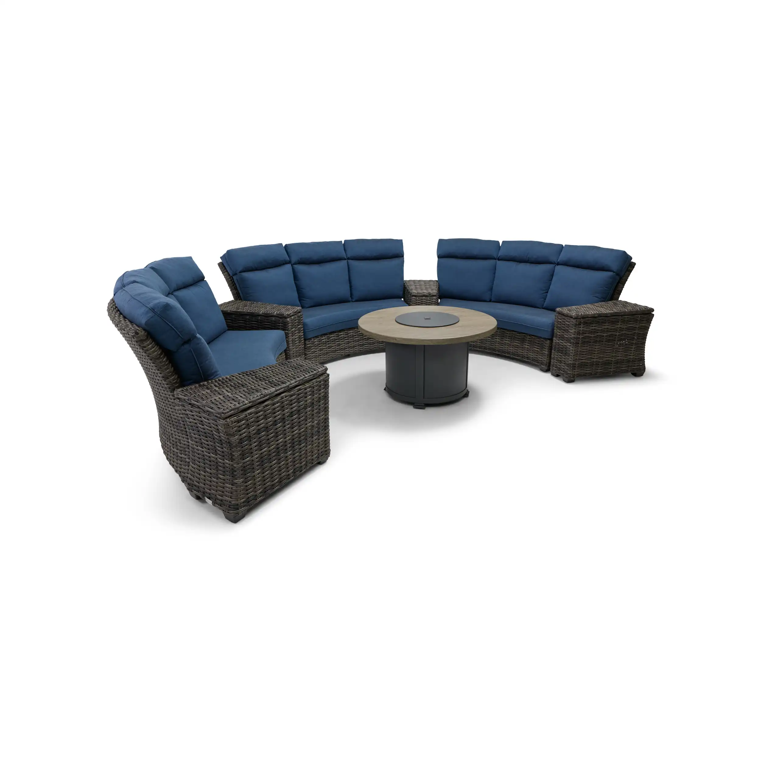 Grey Kampala 8 Piece Curved Sectional Firepit Group - Lifeguard Lapis Indigo - Image 3