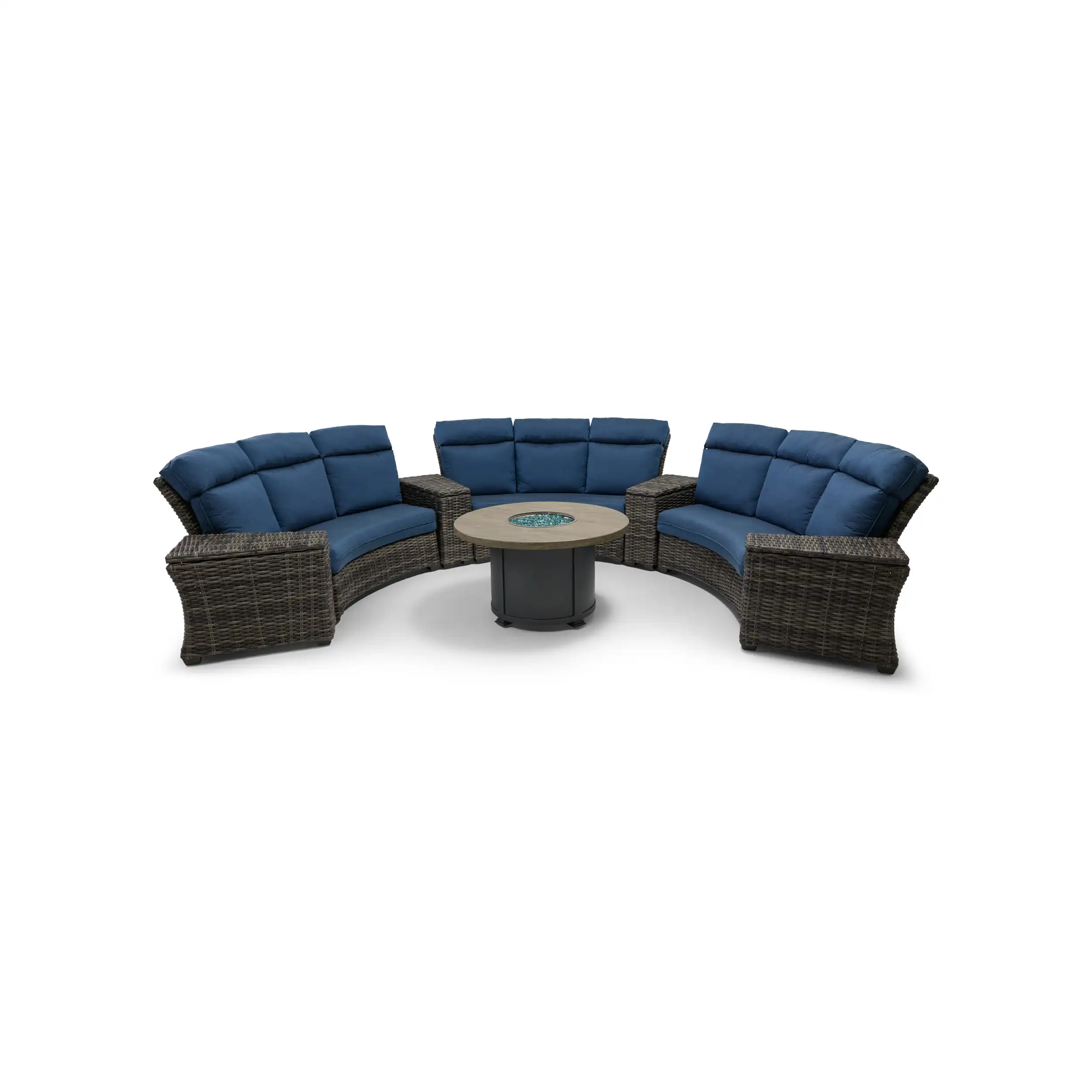Grey Kampala 8 Piece Curved Sectional Firepit Group - Lifeguard Lapis Indigo - Image 4