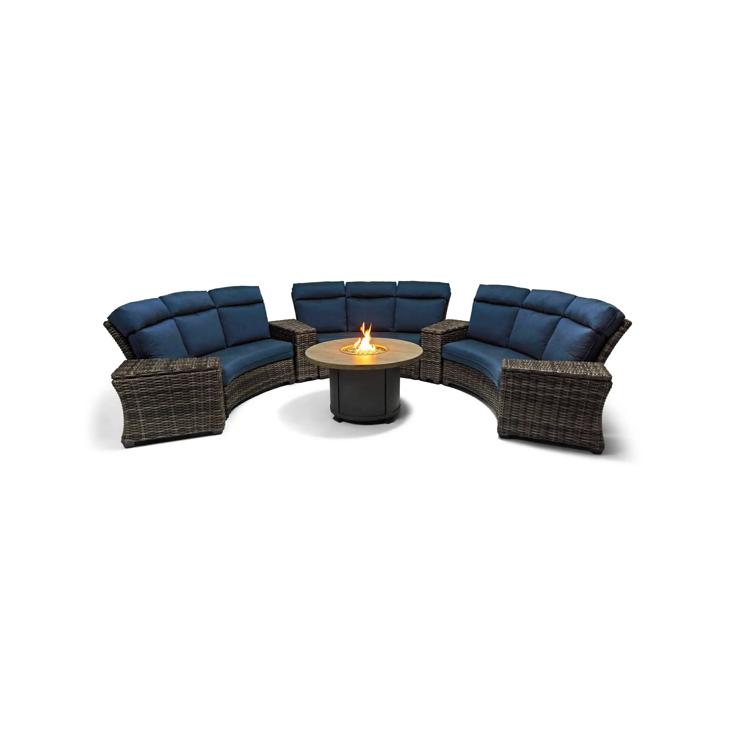 Grey Kampala 8 Piece Curved Sectional Firepit Group - Lifeguard Lapis Indigo - Image 5