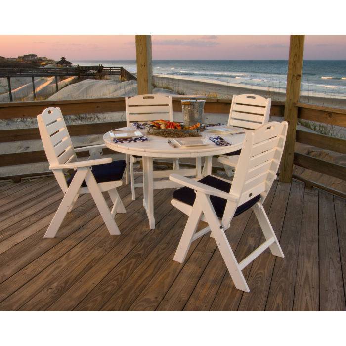 Nautical Folding Highback 5 Piece Farmhouse Dining Set - Image 9