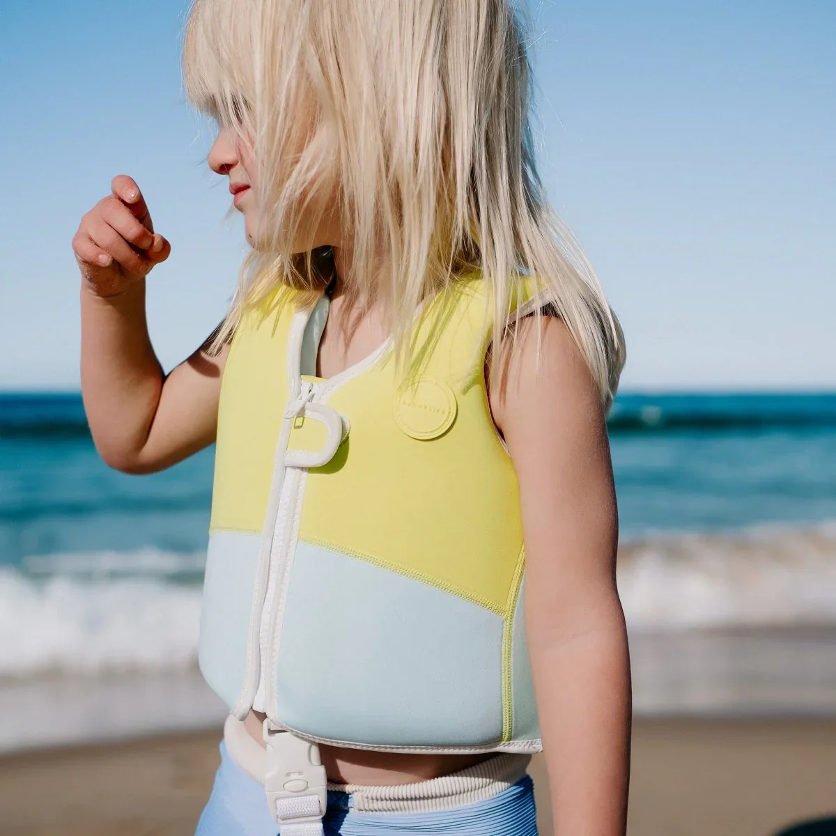 Kids Swim Vest - Salty The Shark Neon Yellow (Size 2-3) - Image 3