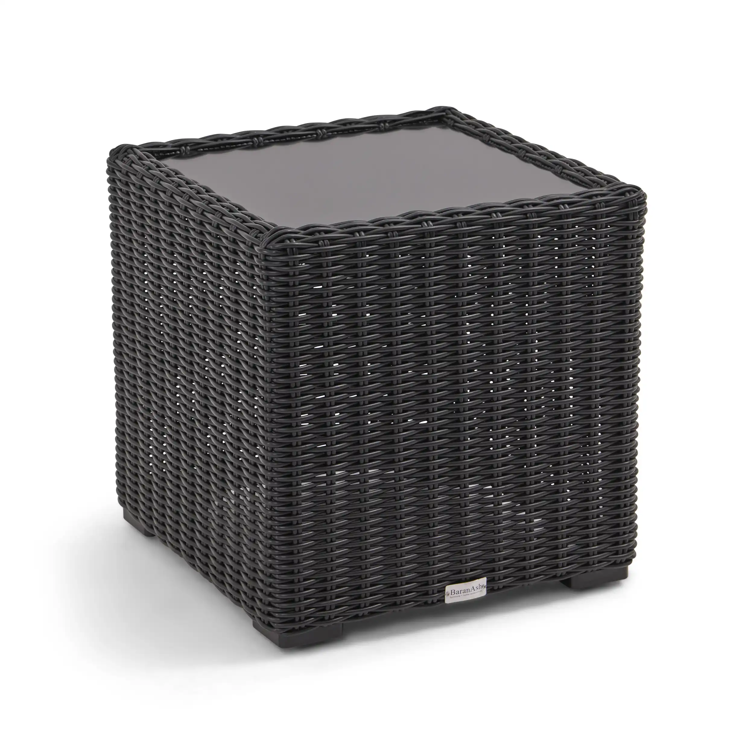 Rosario 21" Square Woven End Table W/ Glass - Bayside Black - Image 2