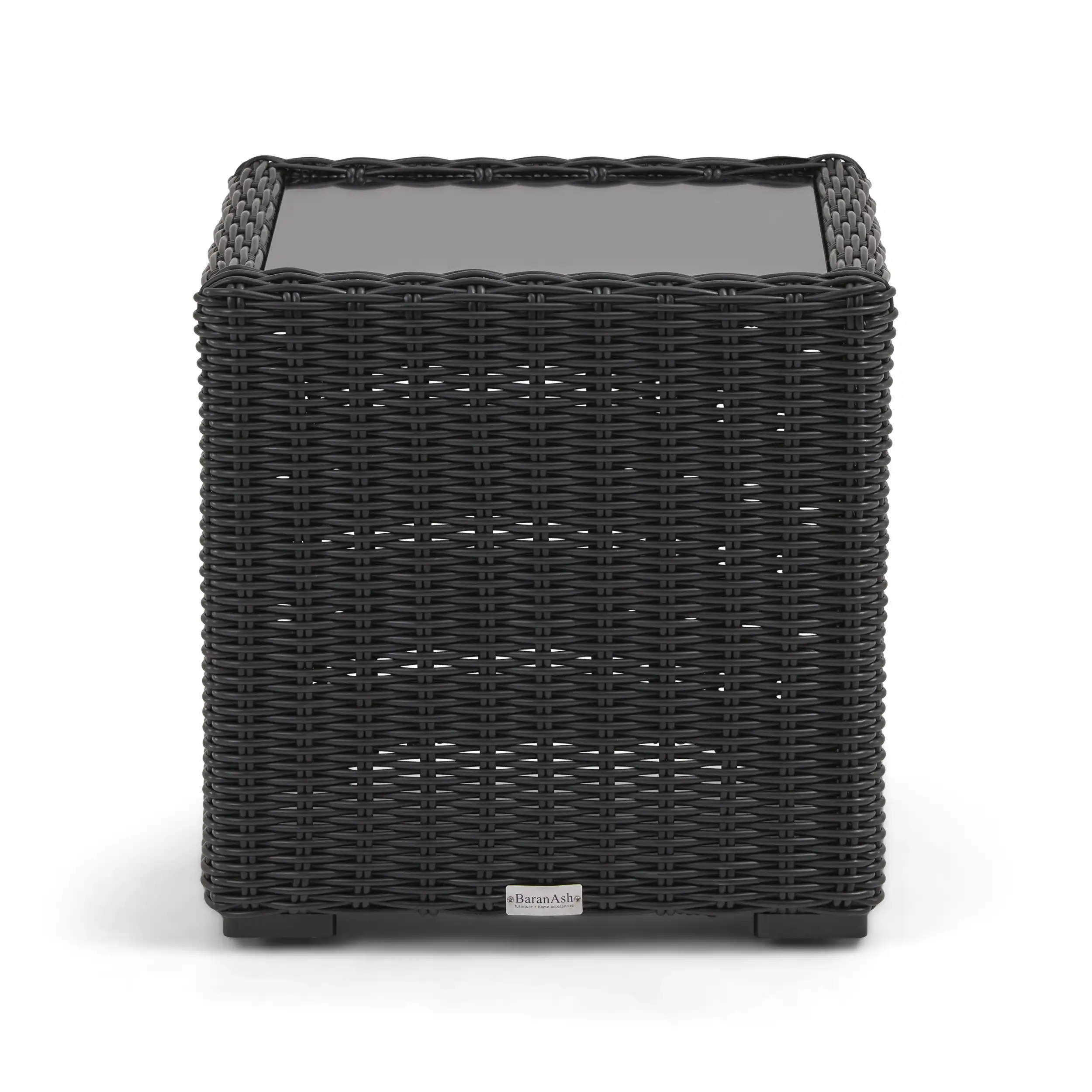 Rosario 21" Square Woven End Table W/ Glass - Bayside Black - Image 3