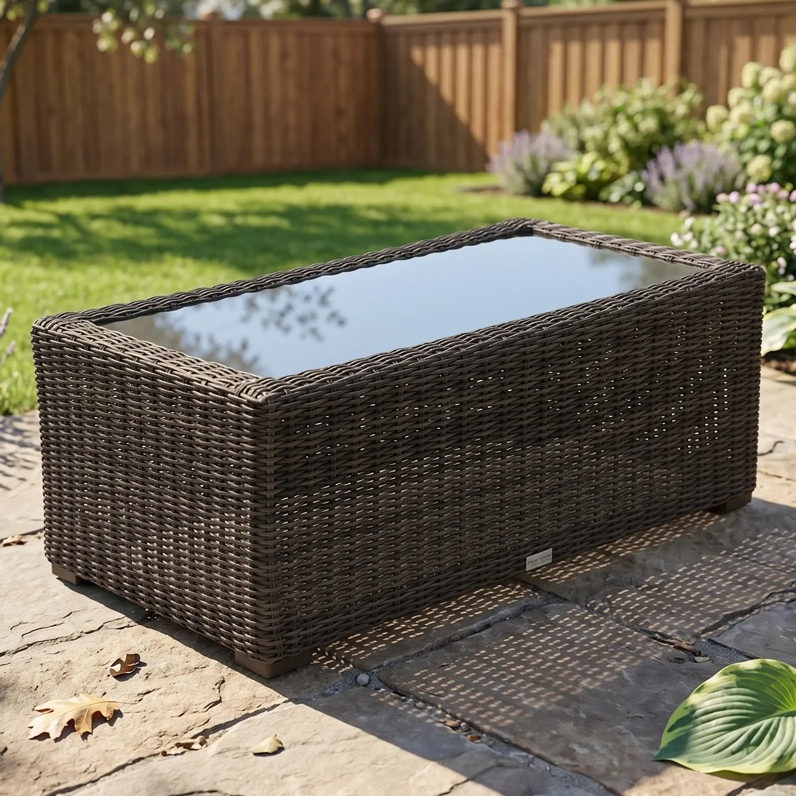 Rosario 24"x45" Rectangle Woven Coffee Table W/ Glass - Bayside Black