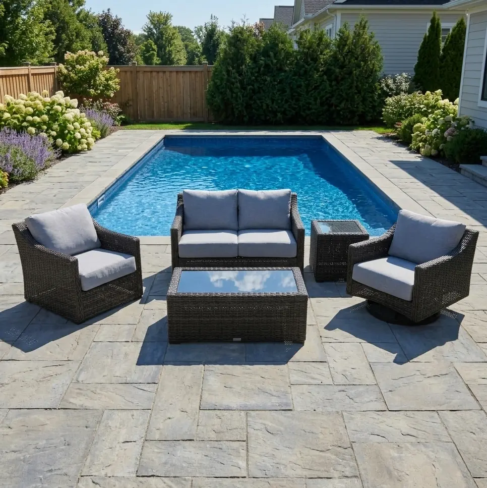 Rosario Grey 5 Piece Loveseat Chat Group - Topsail Rain