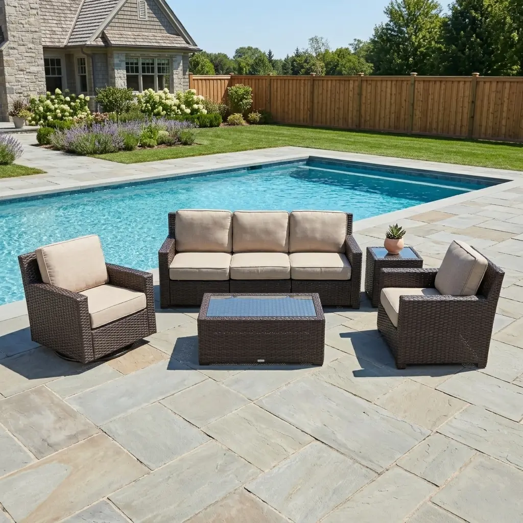 St. Kitts 5 Piece Sofa Chat Group - Lifeguard Ostrich