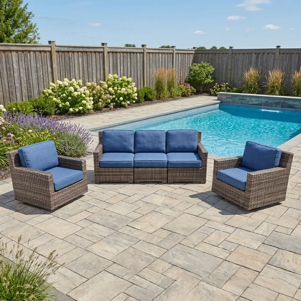 St. Kitts Grey 3 Piece Sofa Group - Lifeguard Lapis Indigo