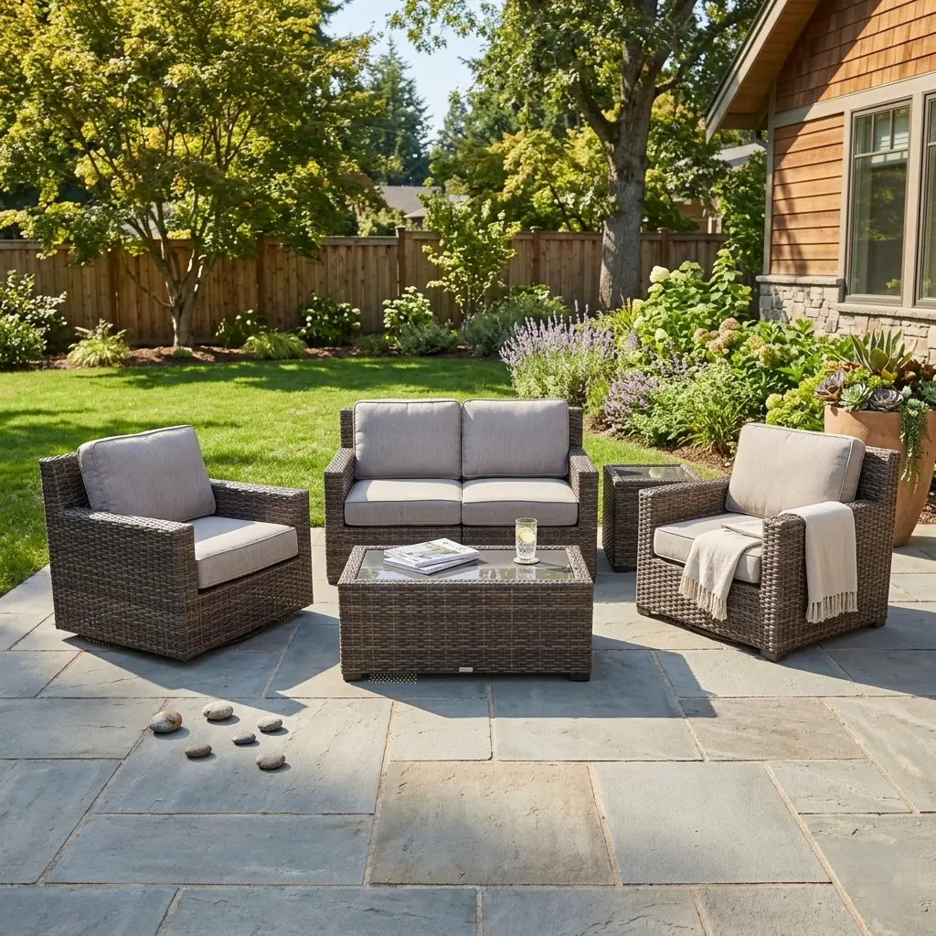 St. Kitts Grey 5 Piece Loveseat Chat Group - Makar Oyster