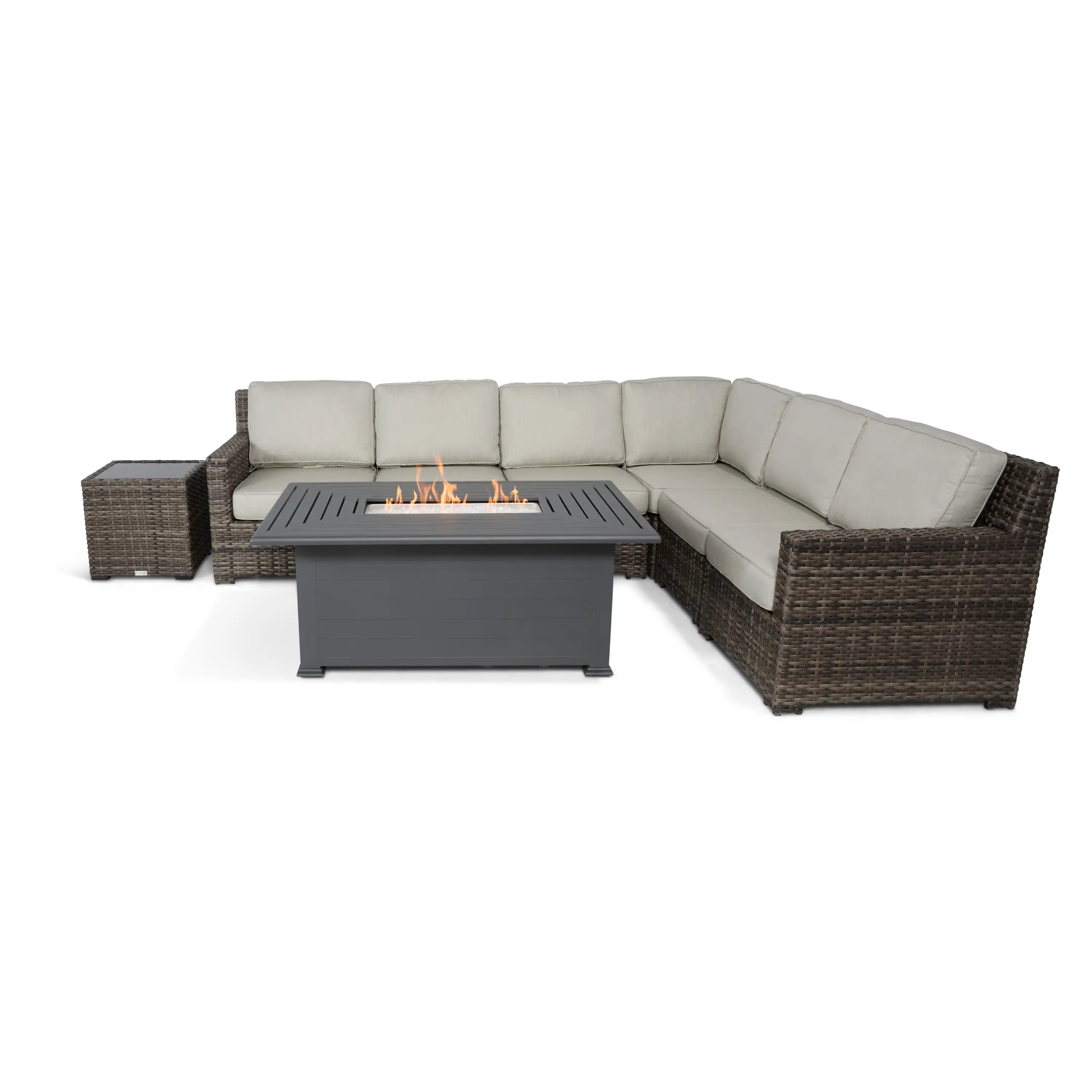 St. Kitts Grey 9 Piece Sectional Firepit Chat Group - Swimmer Oyster - Image 4