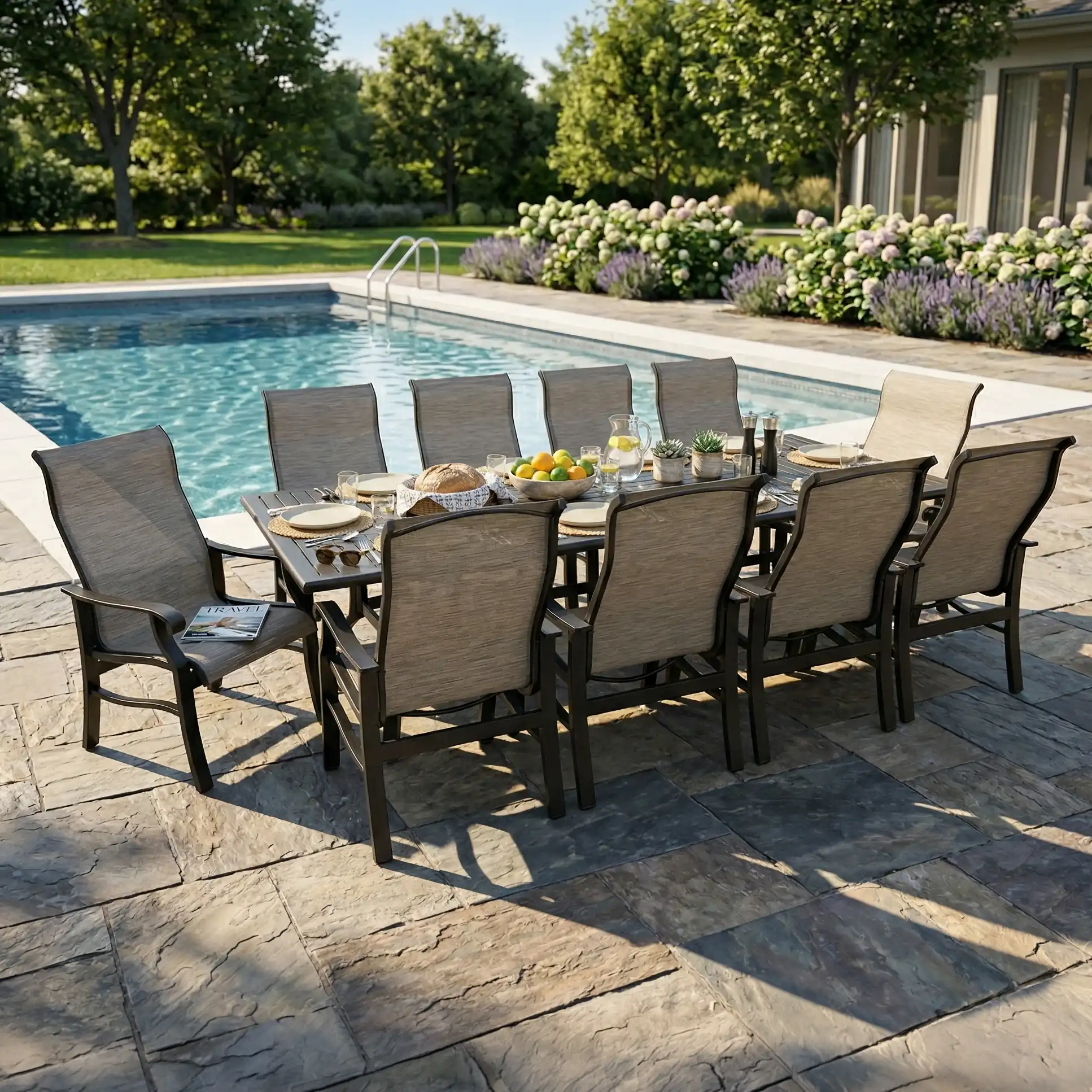 Stirling 11 Piece Sling Dining Group W/ 44"x112" Rect. Table