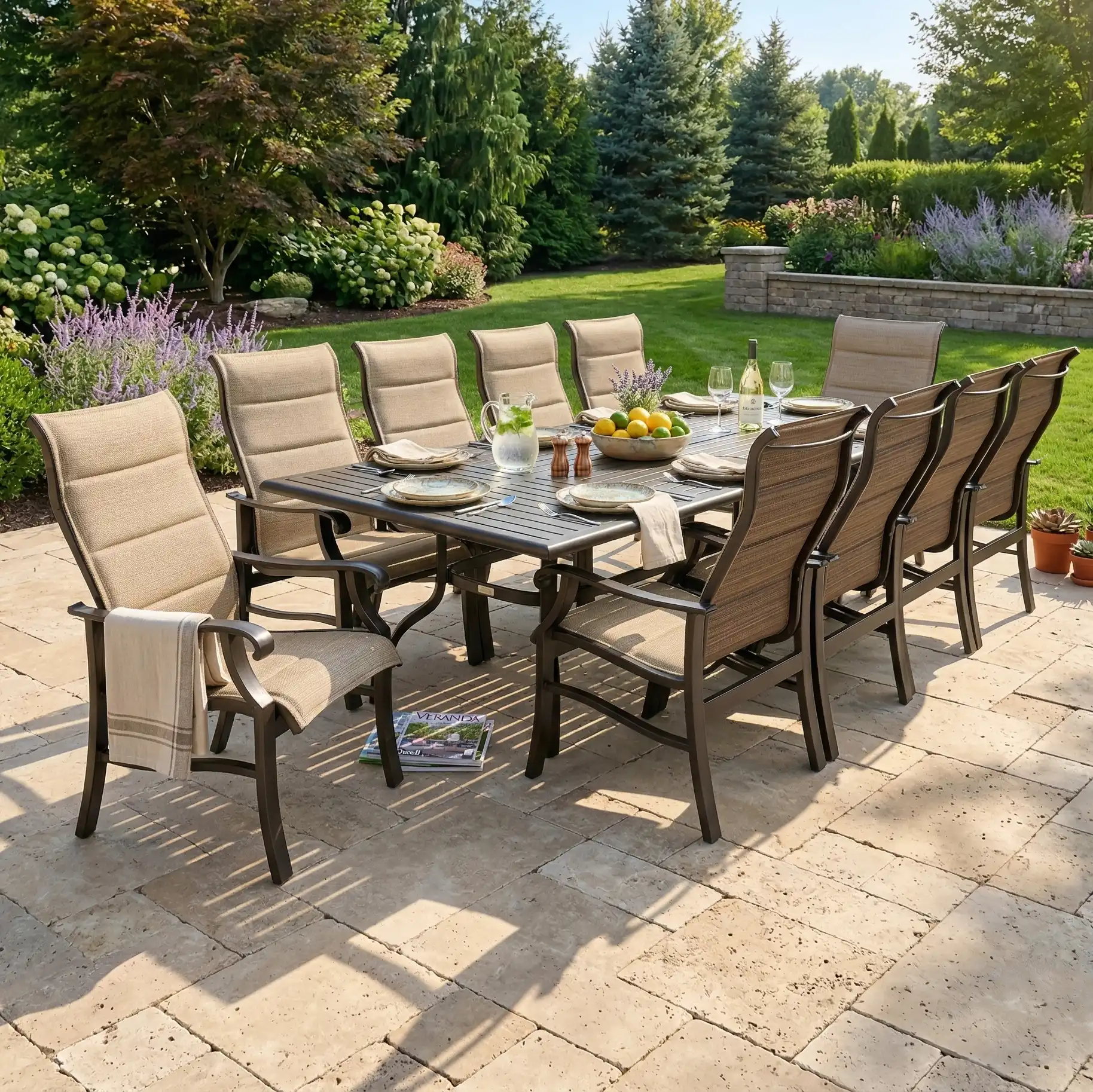 Stirling 11 Piece Padded Sling Dining Group W/ 44"x112" Rect. Table